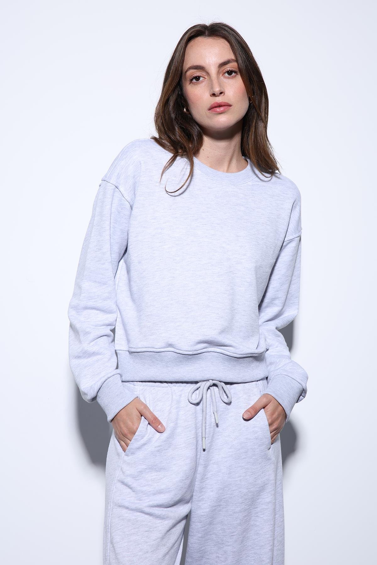 Antioch Gri Melanj Basic Kadın Sweatshirt
