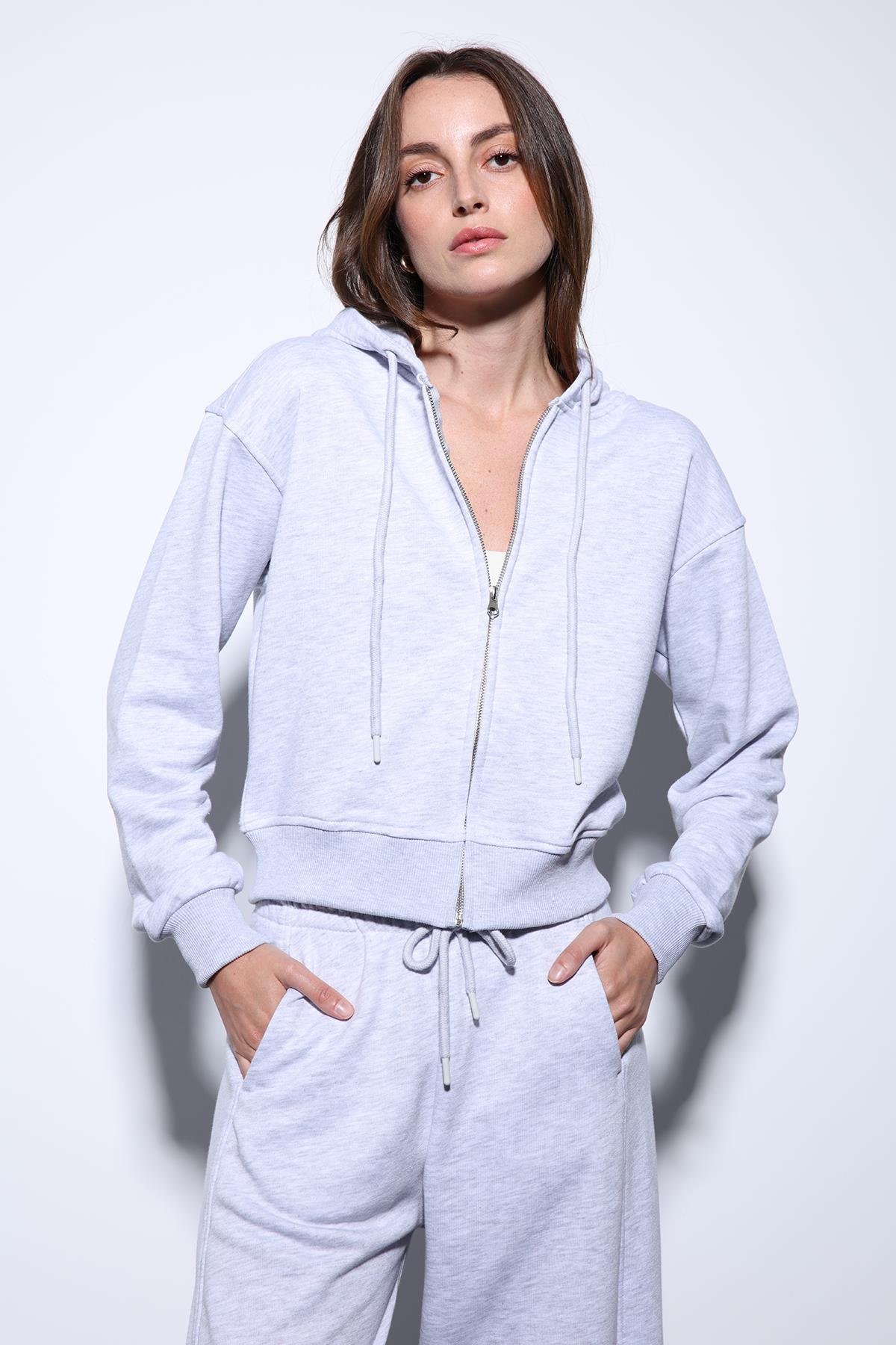 Antioch Gri Melanj Kapüşonlu Kadın Sweatshirt