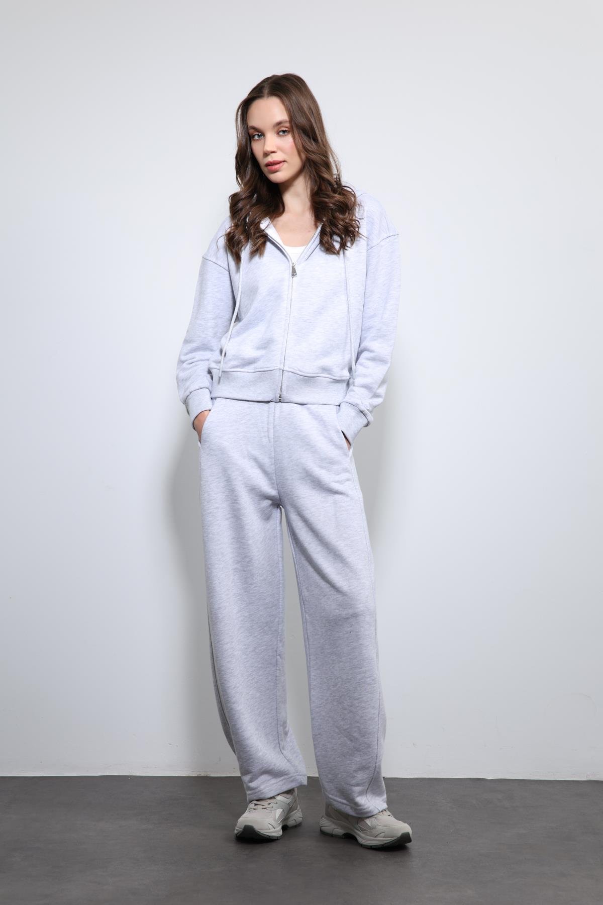 Antioch Gri Melanj Kapüşonlu Üst Eşofman Takım