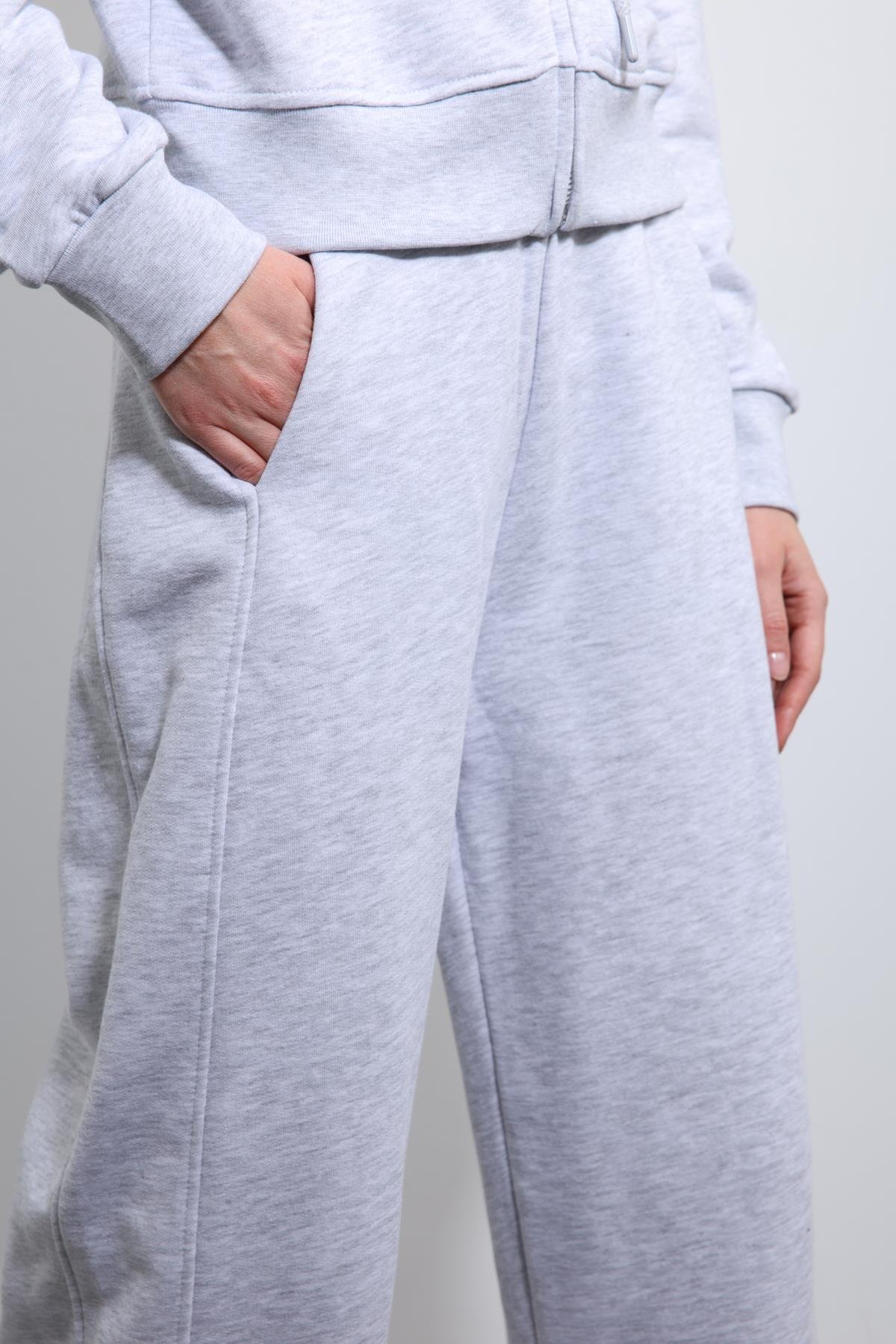 Antioch Gri Melanj Kapüşonlu Üst Eşofman Takım