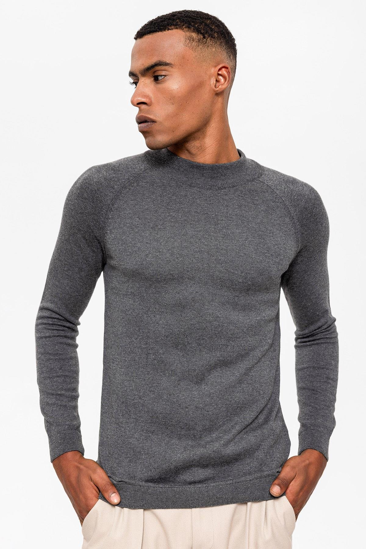 Antioch Gri Melanj Yarım Boğazlı Erkek Triko
