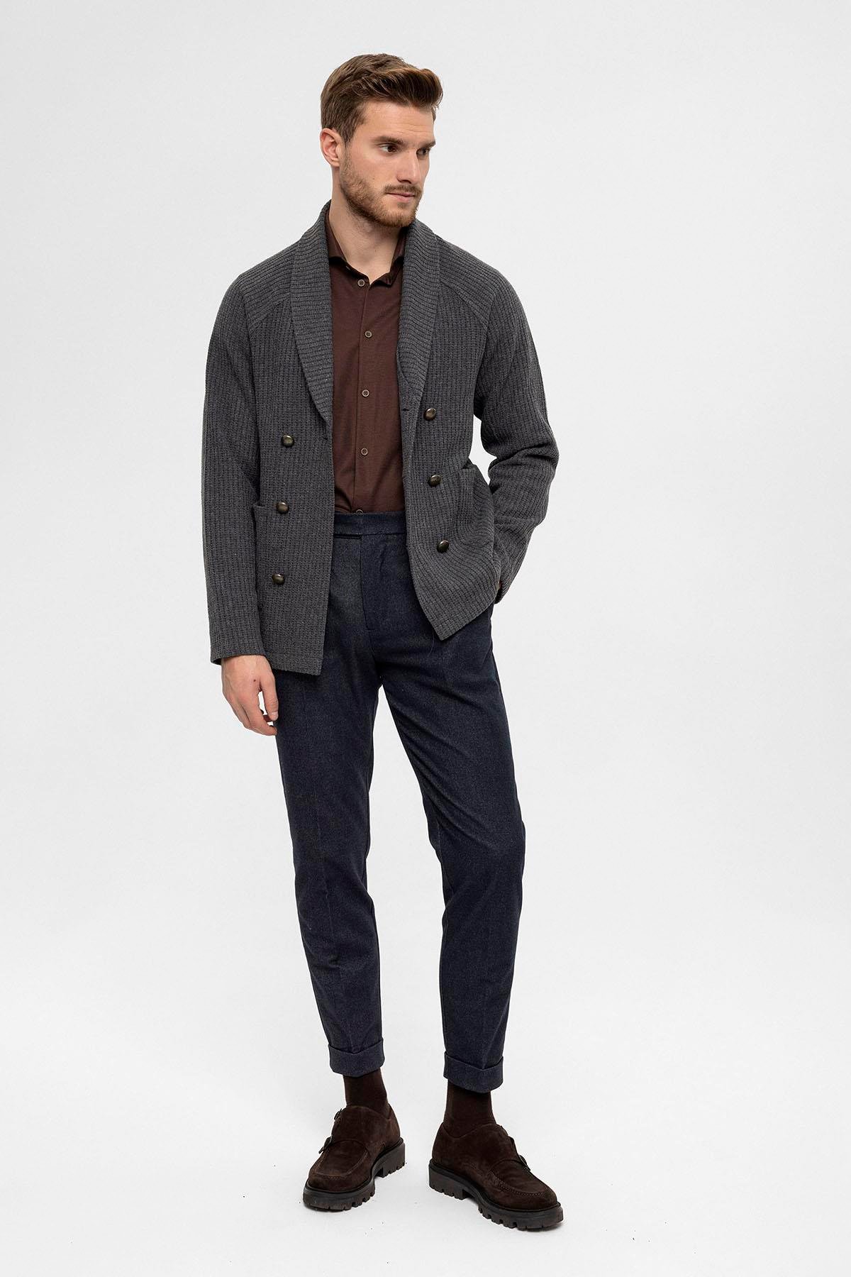 Antioch Gri Şal Yaka Kruvaze Kapama Erkek Hırka