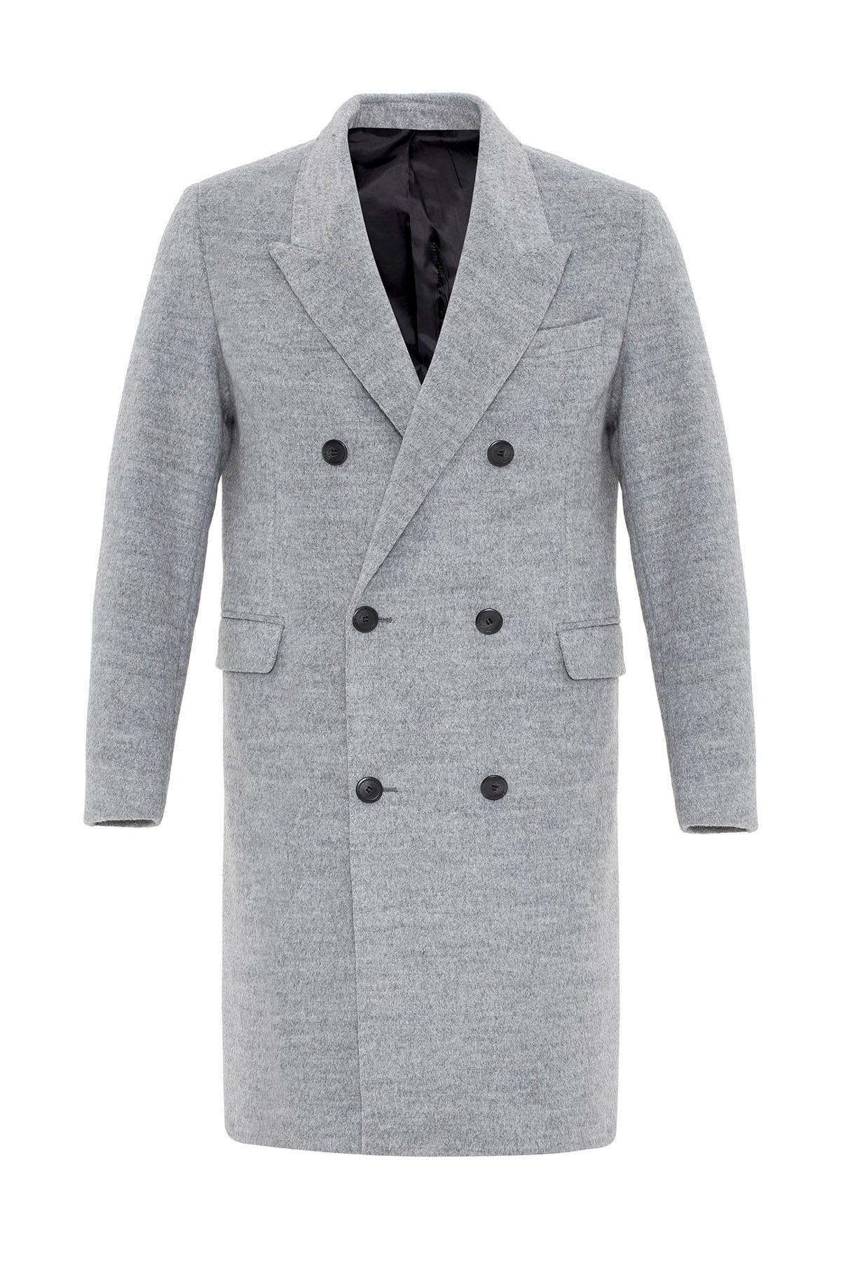 Antioch Gri Yün Karışımlı Kruvaze Erkek Kaban