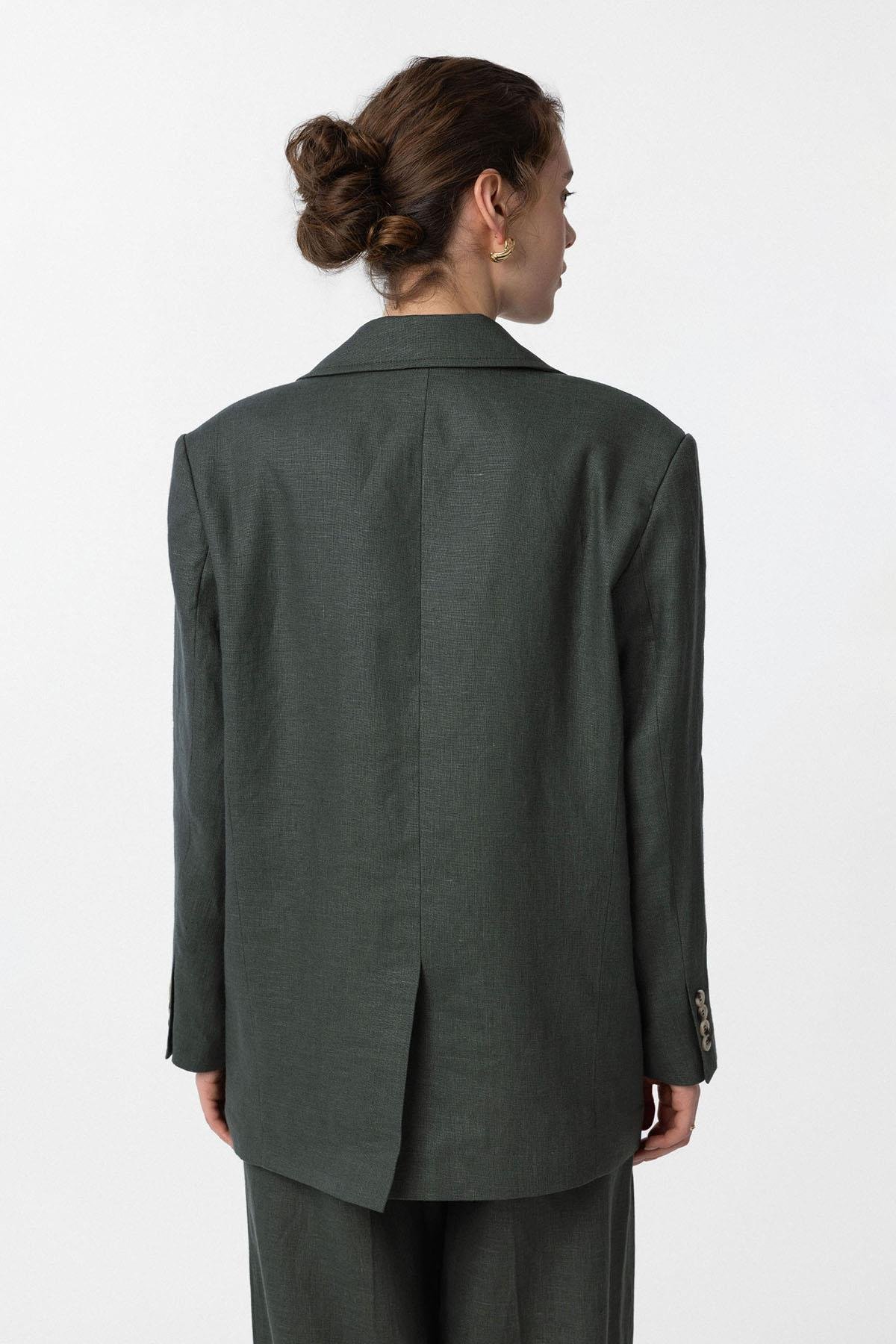 Antioch Haki 100% Keten Kadın Blazer Ceket