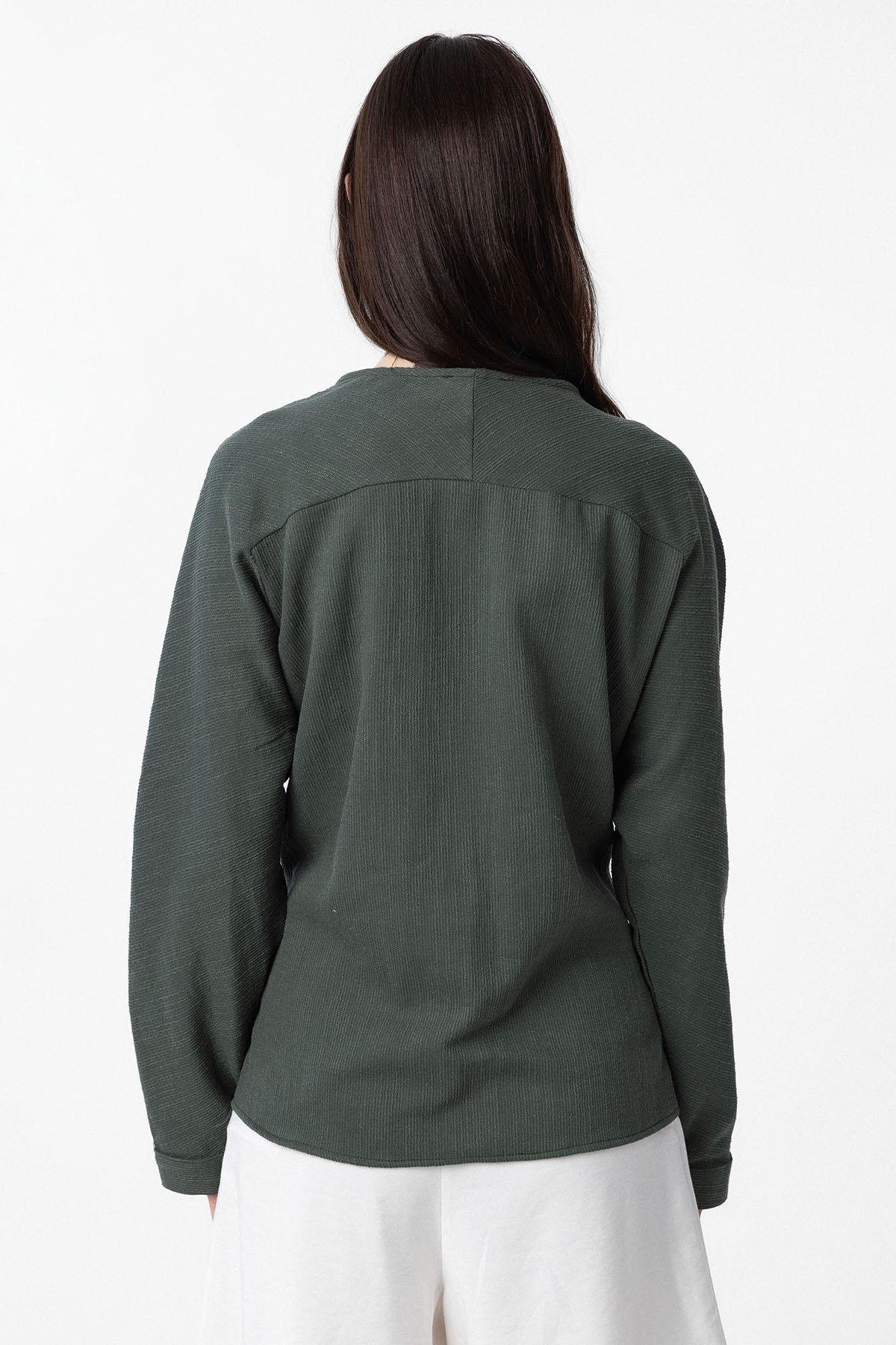 Antioch Haki Bağlamalı Kimono Kadın Gömlek