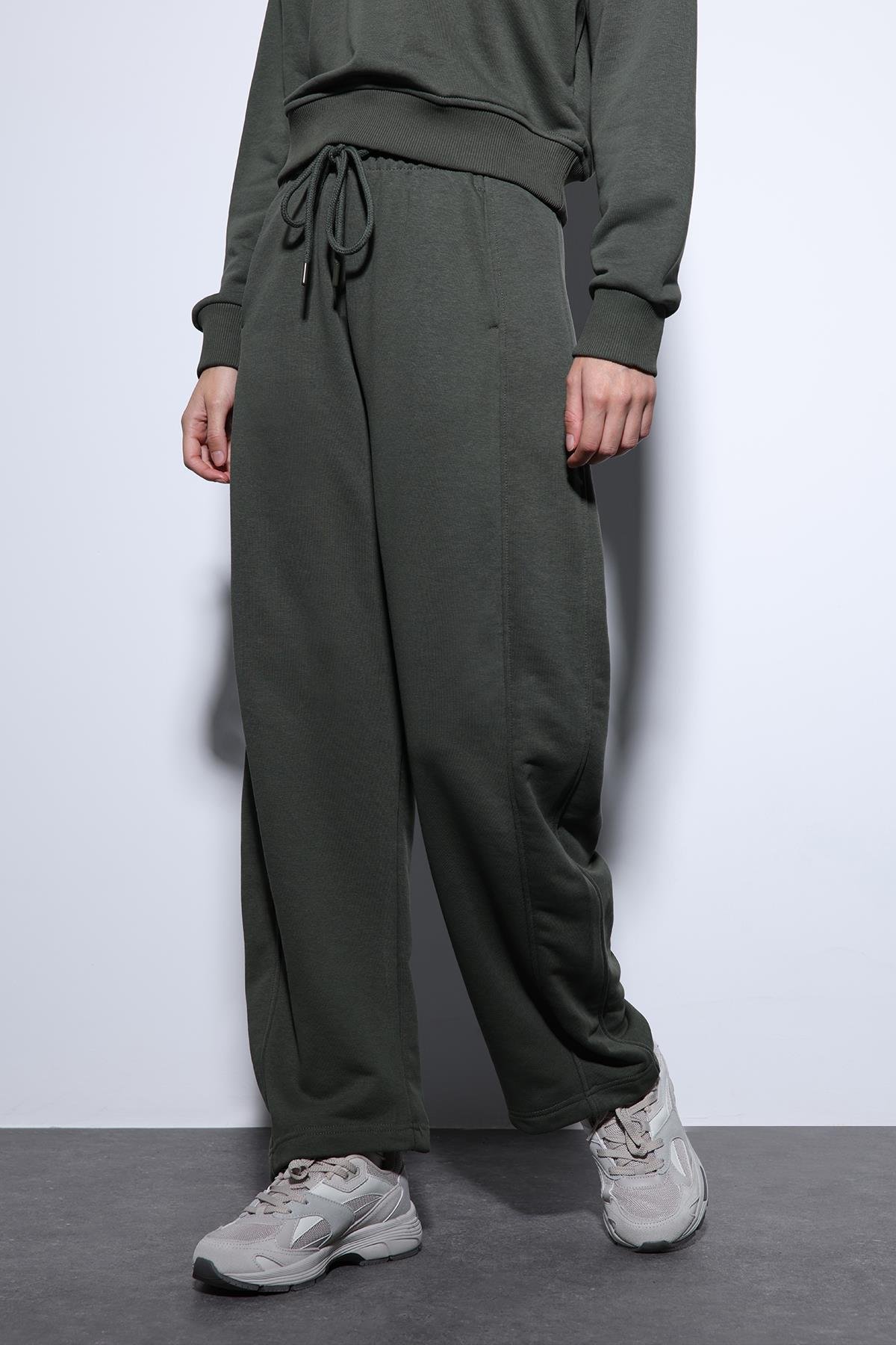 Antioch Haki Basic Düz Paça Kadın Eşofman Altı