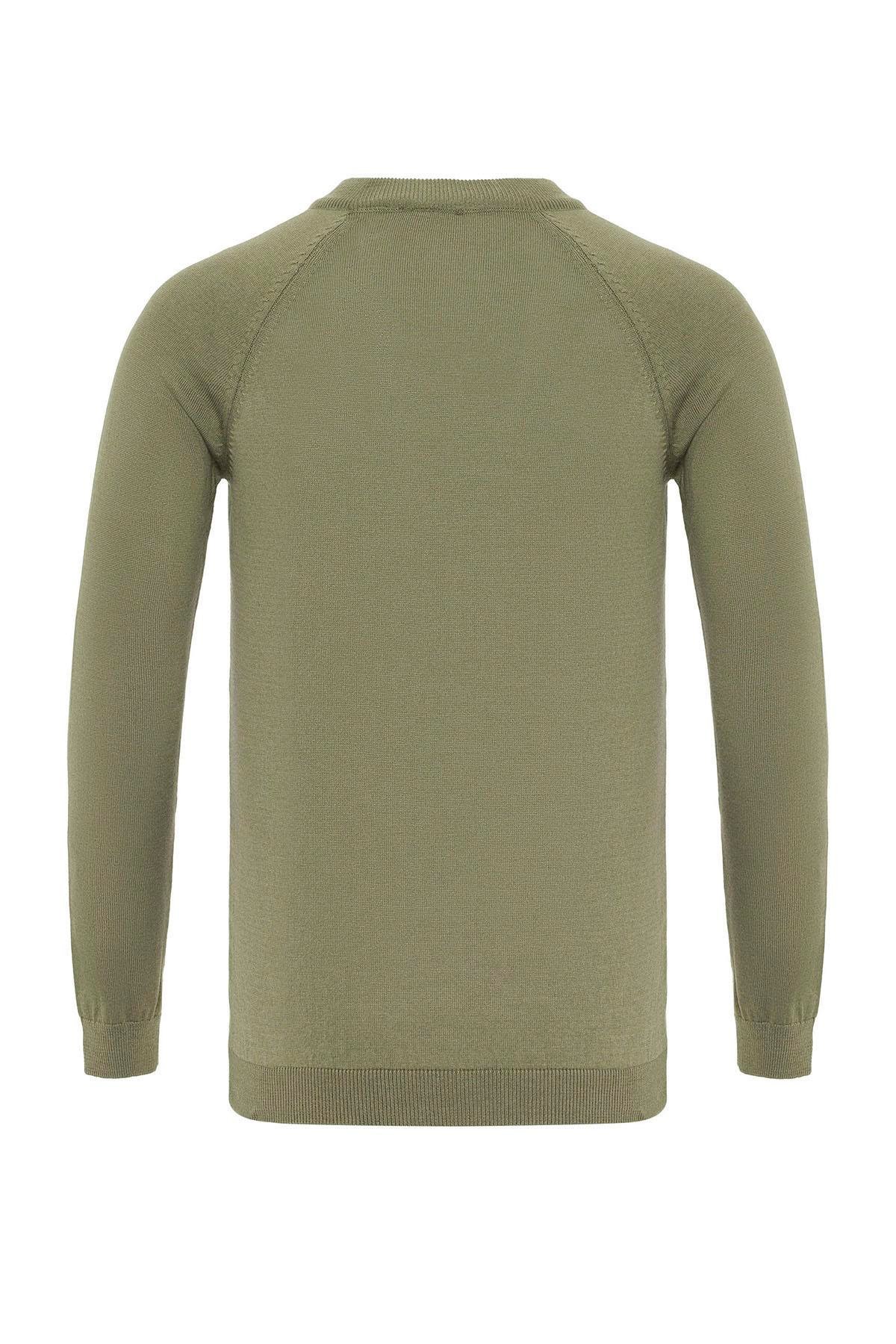 Antioch Haki Bisiklet Yaka Slim Fit Triko Kazak