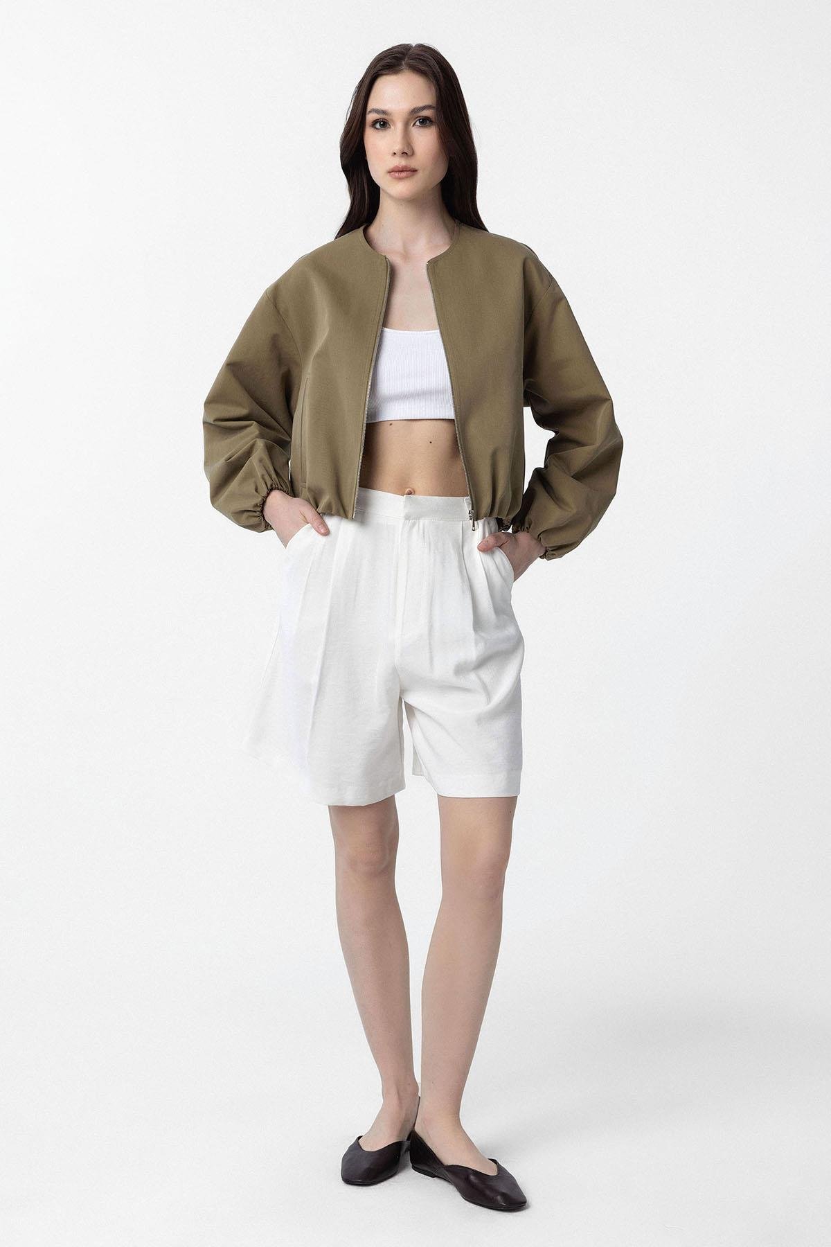 Antioch Haki Crop Kadın Bomber Mont