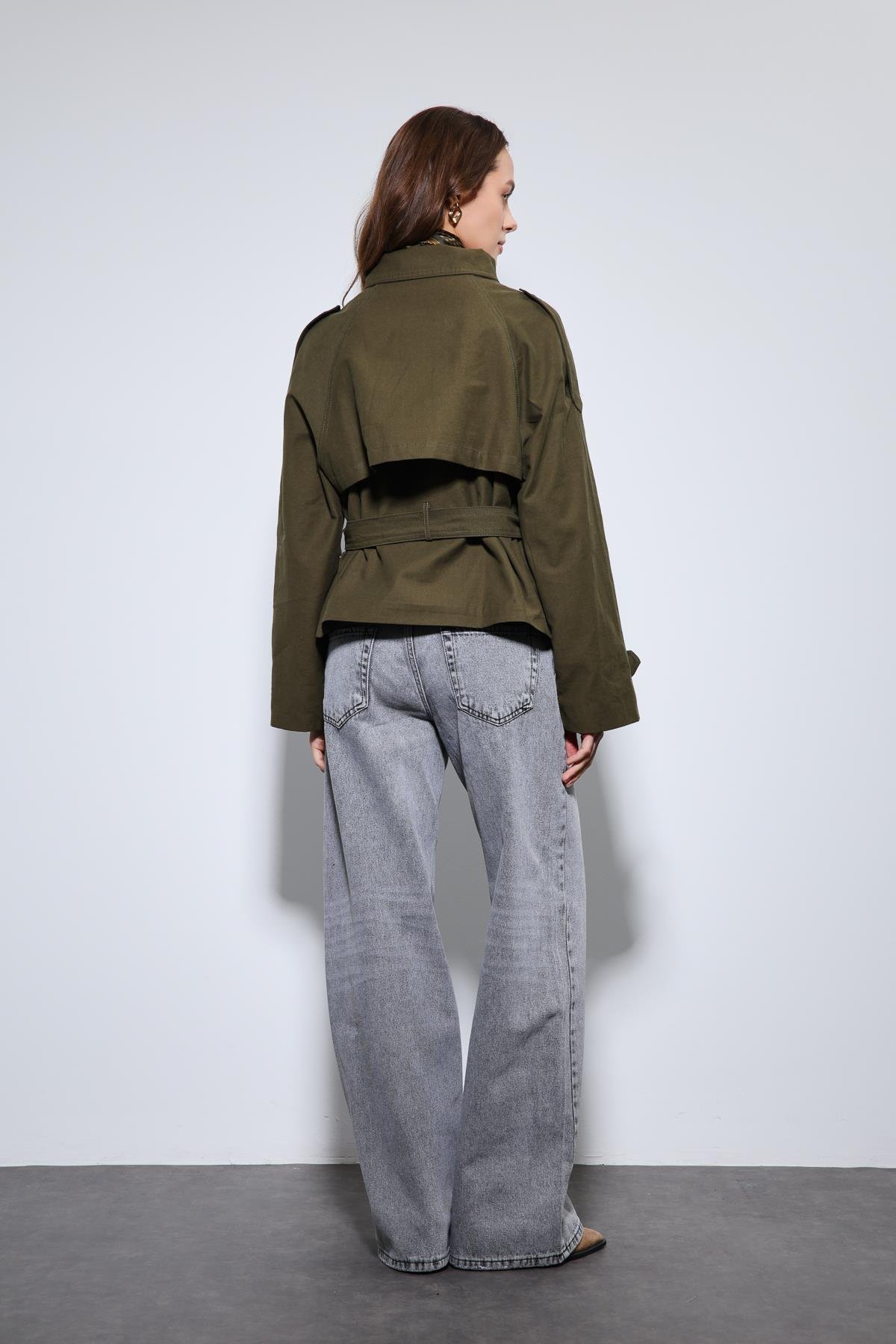 Antioch Haki Dik Yaka Kruvaze Trençkot