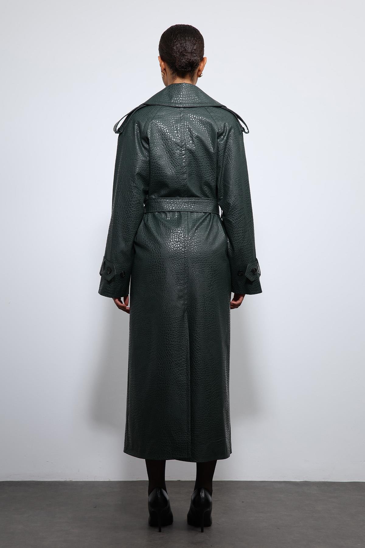 Antioch Haki Dokulu Suni Deri Trençkot