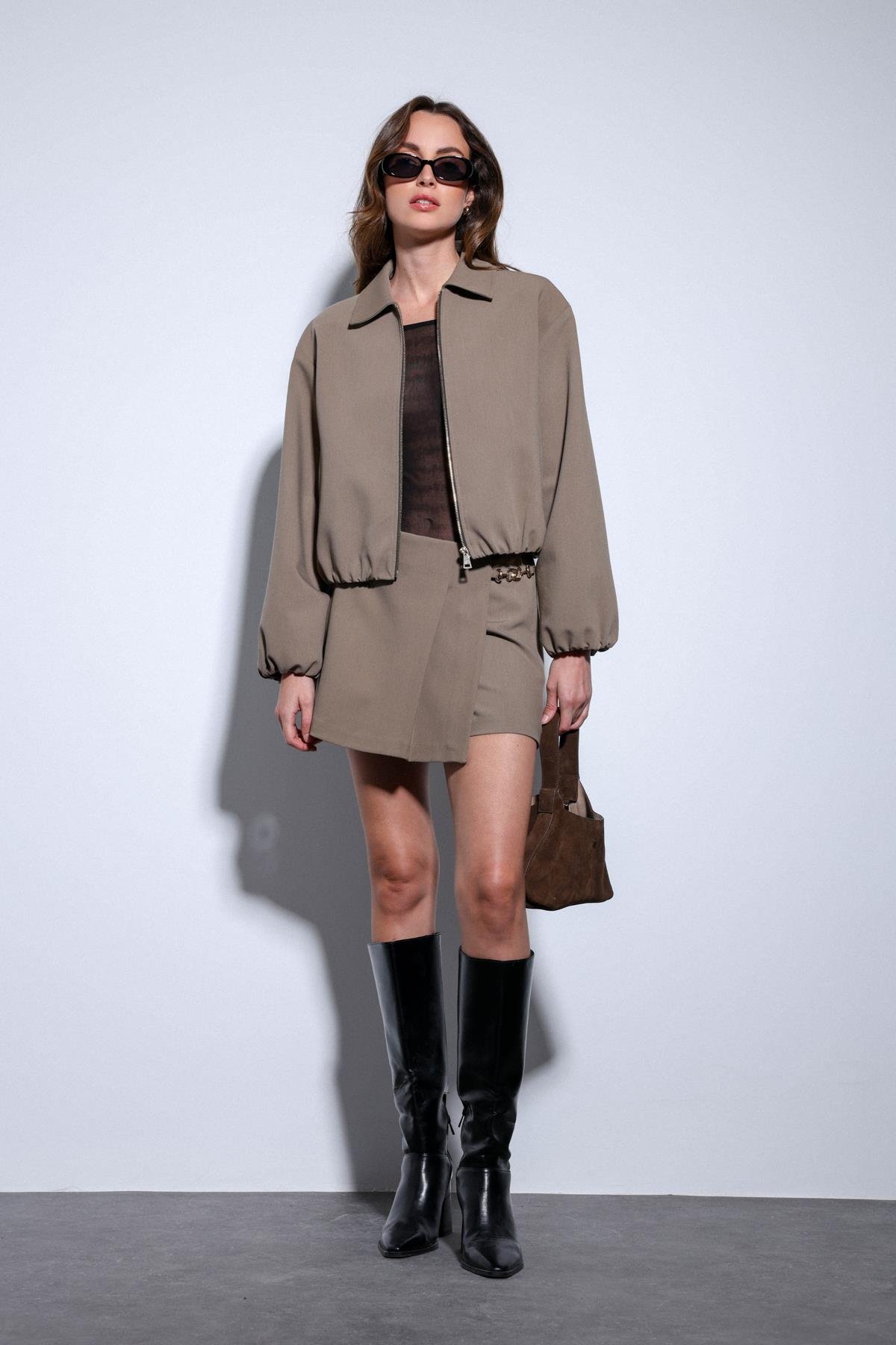 Antioch Haki Fermuarlı Bomber Kadın Ceket