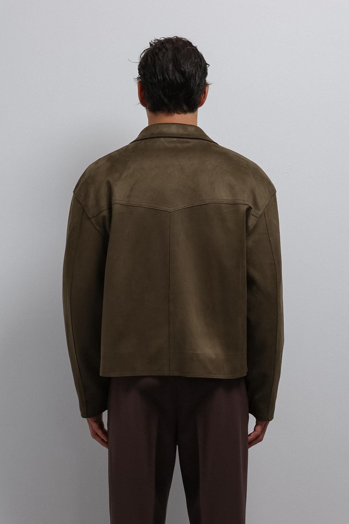 Antioch Haki Fermuarlı Suni Süet Erkek Mont