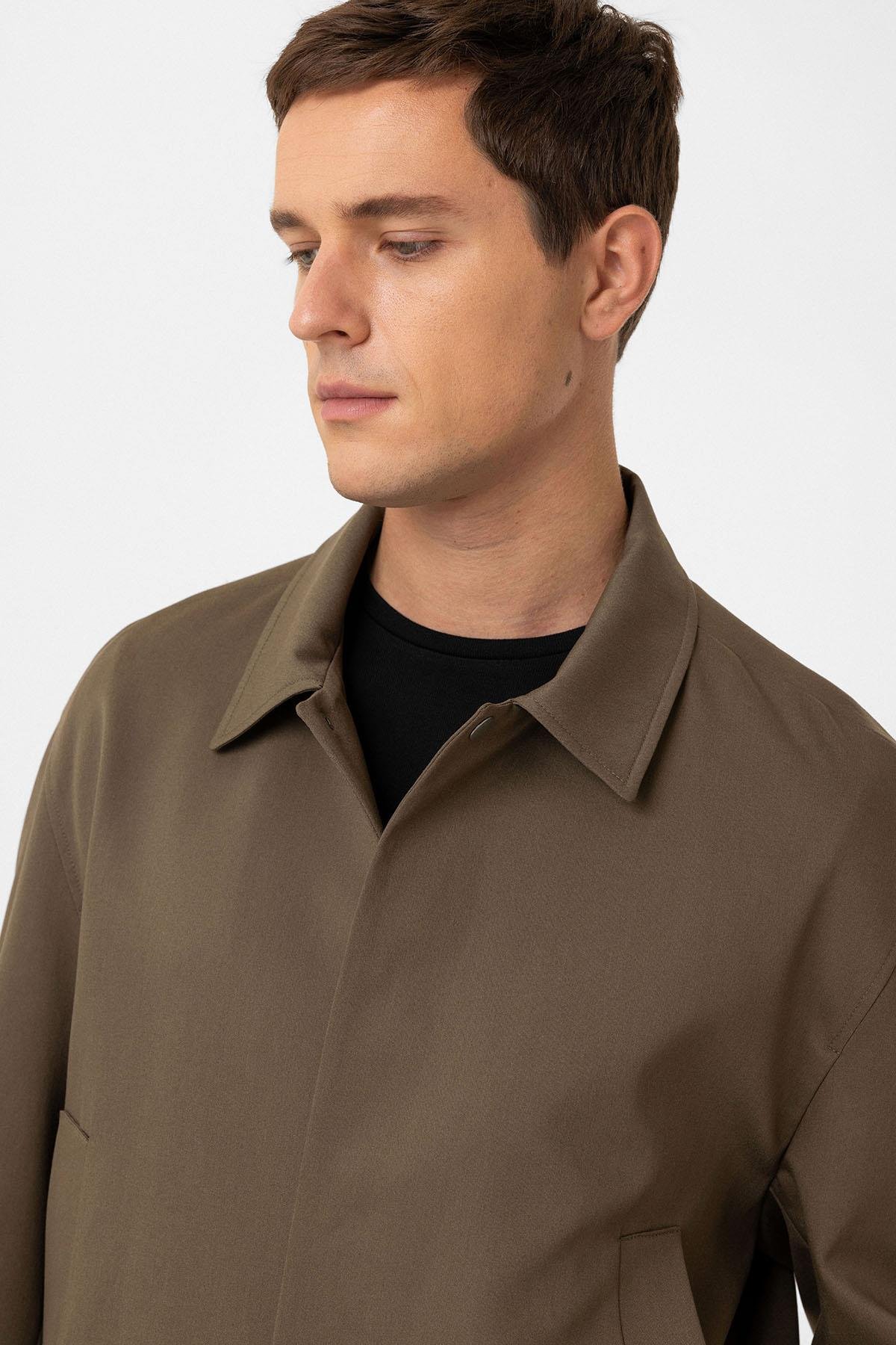 Antioch Haki Gizli Düğme Mevsimlik Relax Fit Erkek Mont