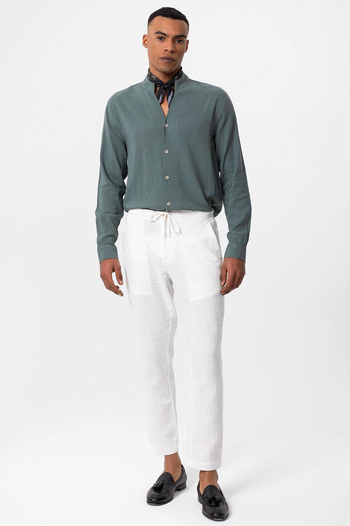 Antioch Haki Hakim Yaka Uzun Kollu Erkek Gömlek