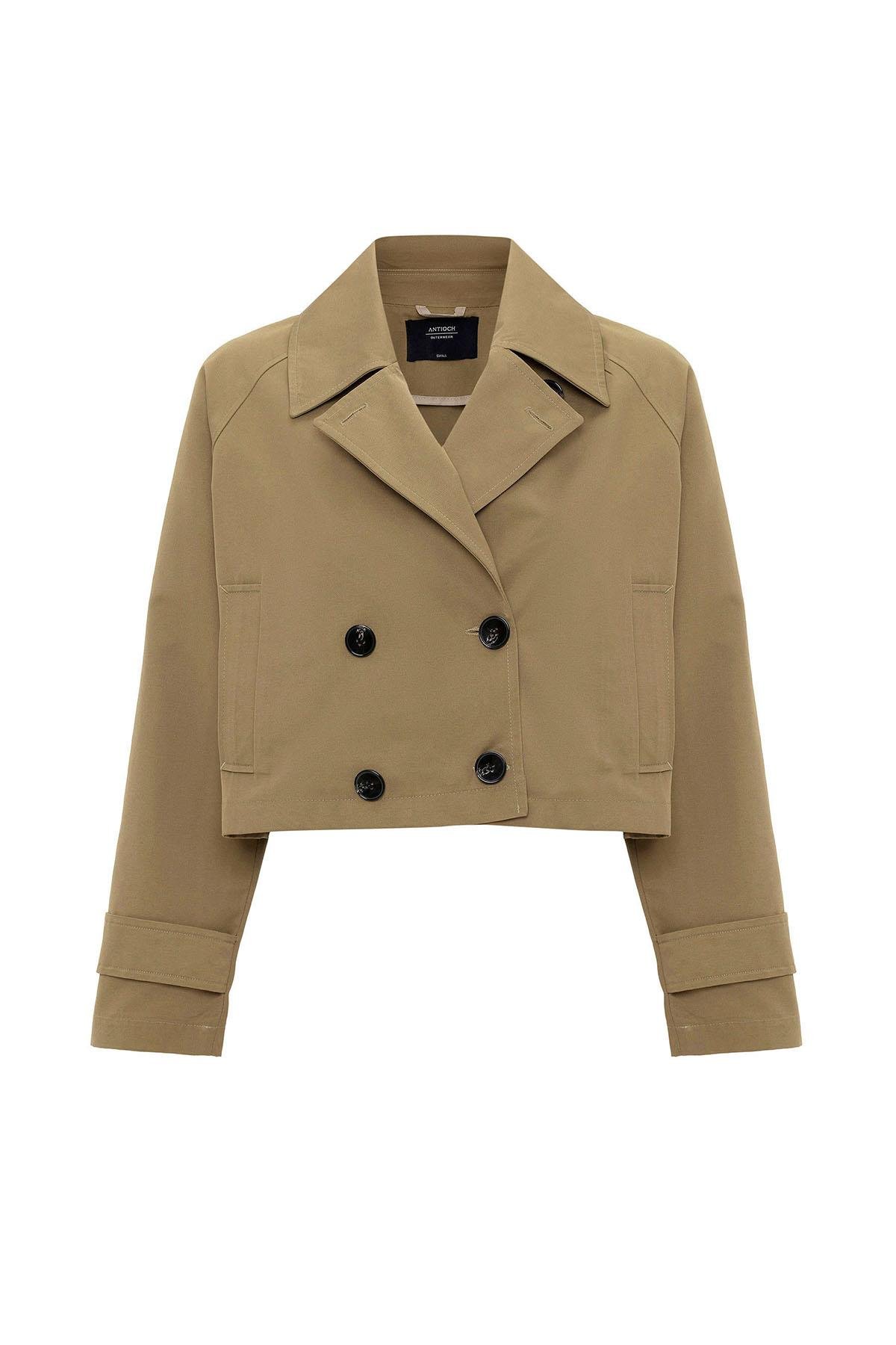 Antioch Haki Kadın Kruvaze Kısa Trençkot