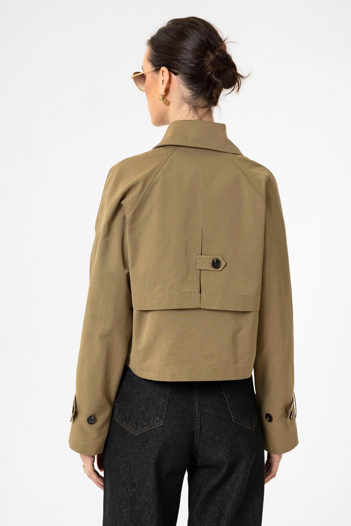 Antioch Haki Kadın Kruvaze Kısa Trençkot