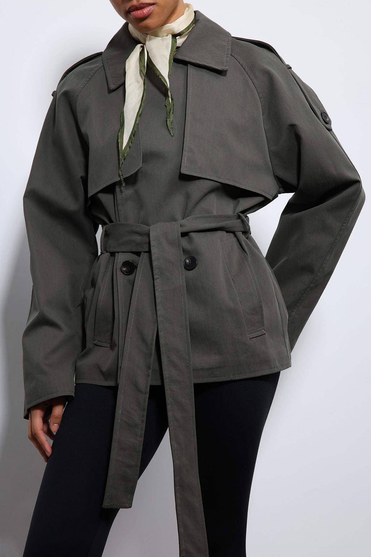 Antioch Haki Kemerli Kısa Trençkot