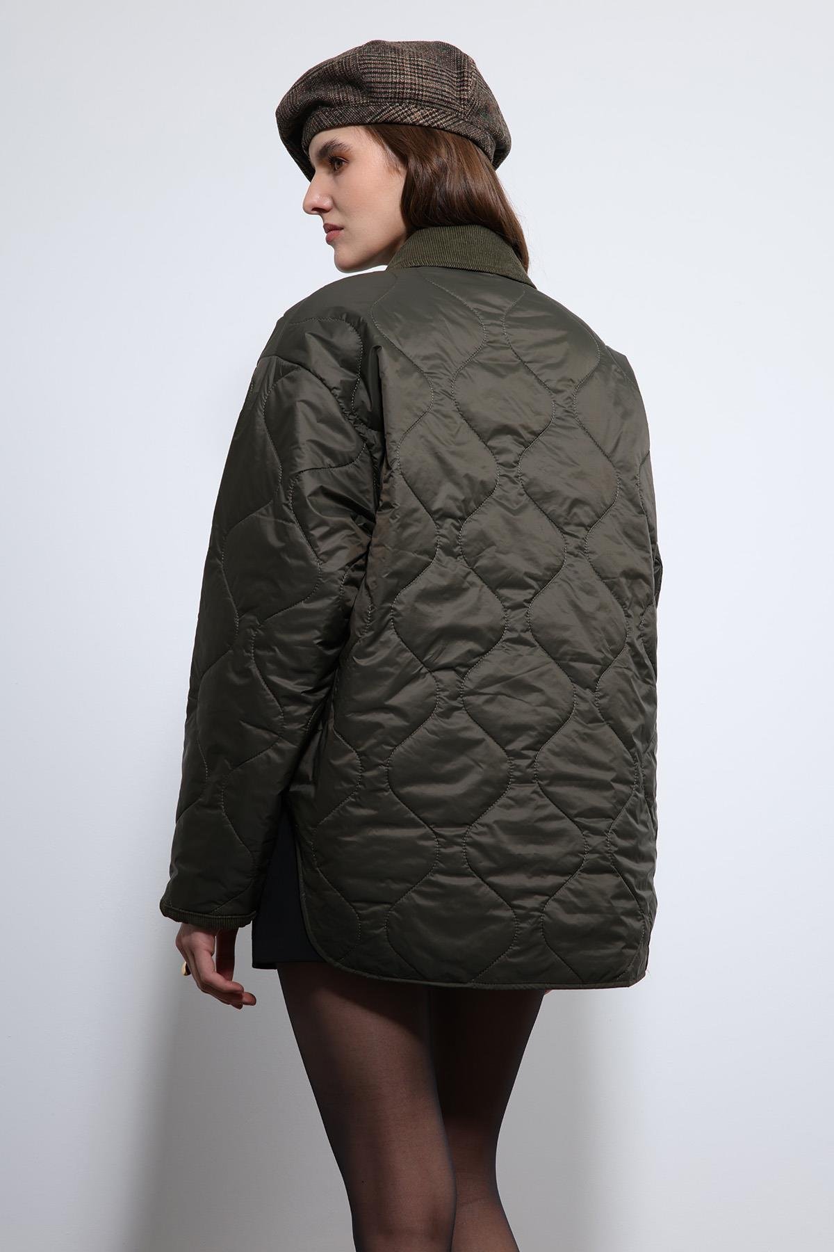 Antioch Haki Kontrast Yaka Desenli Mont