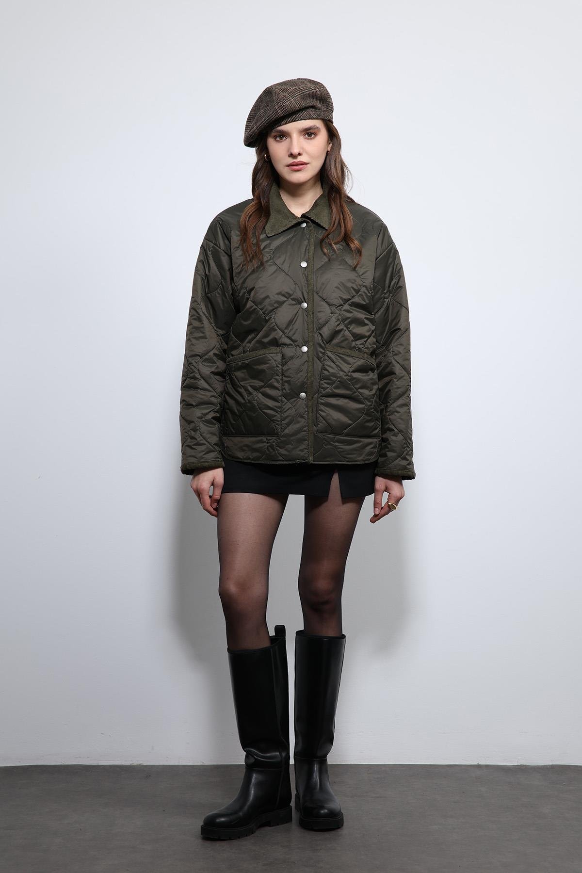 Antioch Haki Kontrast Yaka Desenli Mont