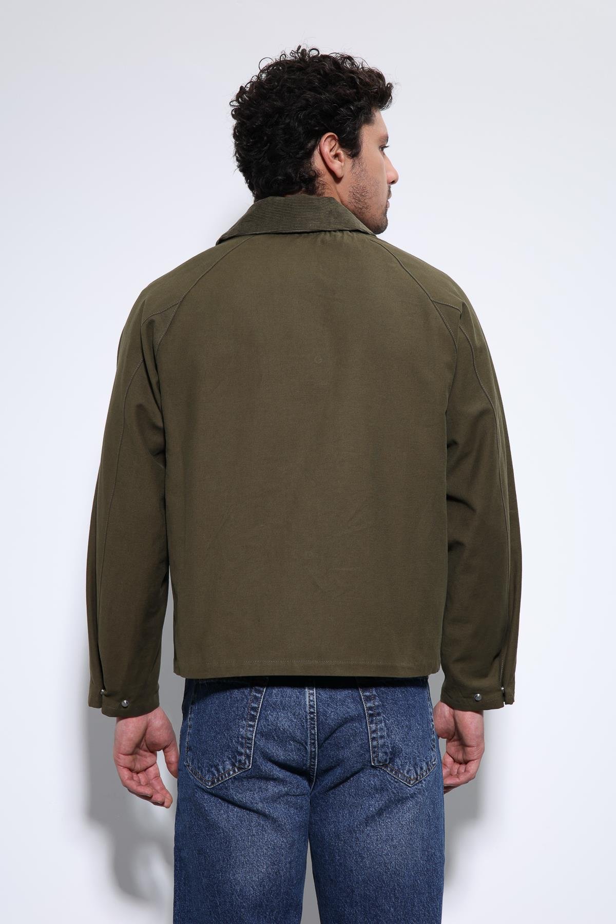 Antioch Haki Kontrast Yaka Erkek Ceket