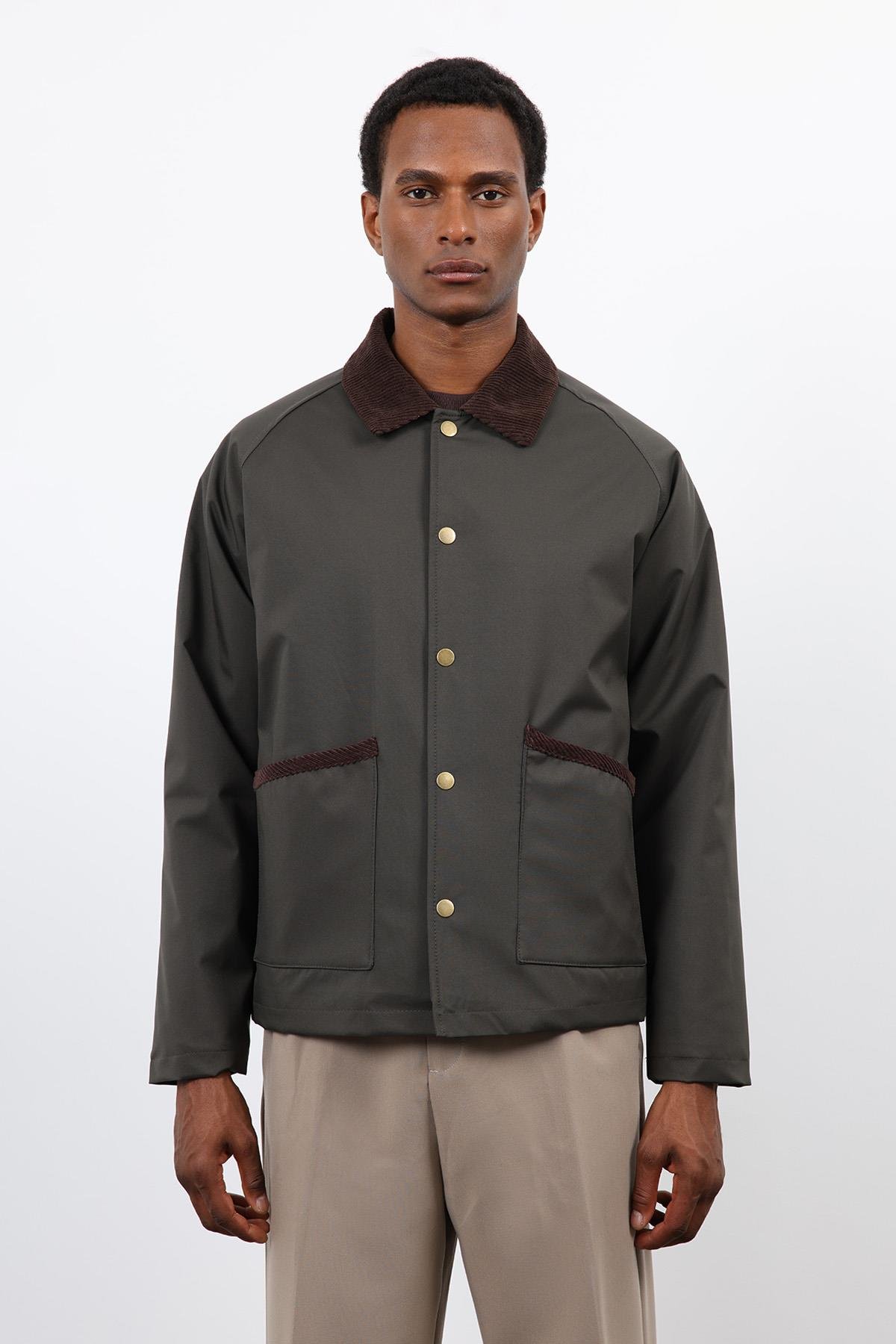 Antioch Haki Kontrast Yaka Erkek Mont