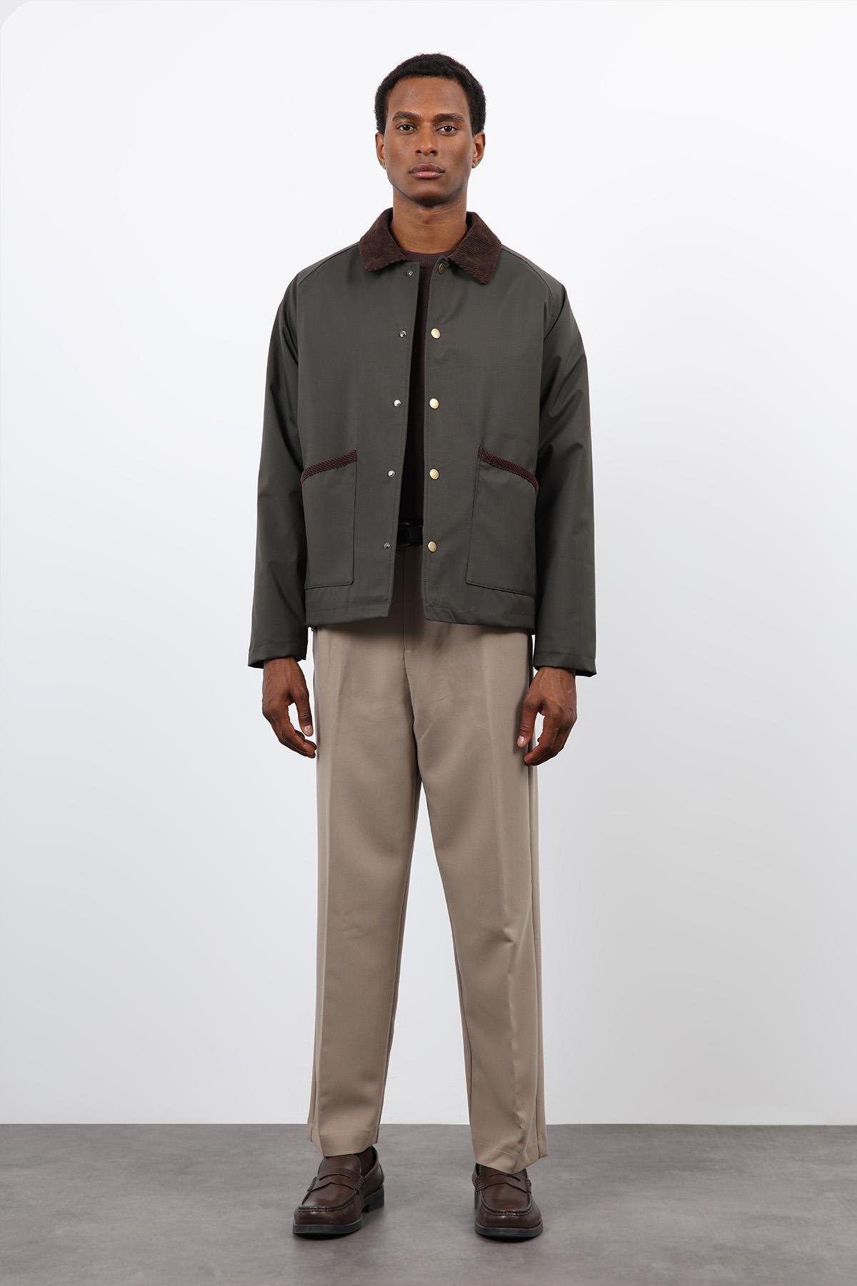 Antioch Haki Kontrast Yaka Erkek Mont