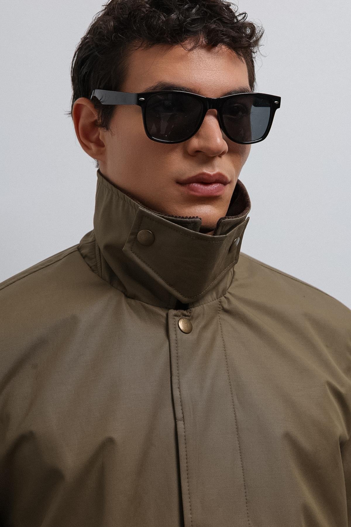 Antioch Haki Kontrast Yaka Teknik Erkek Trençkot