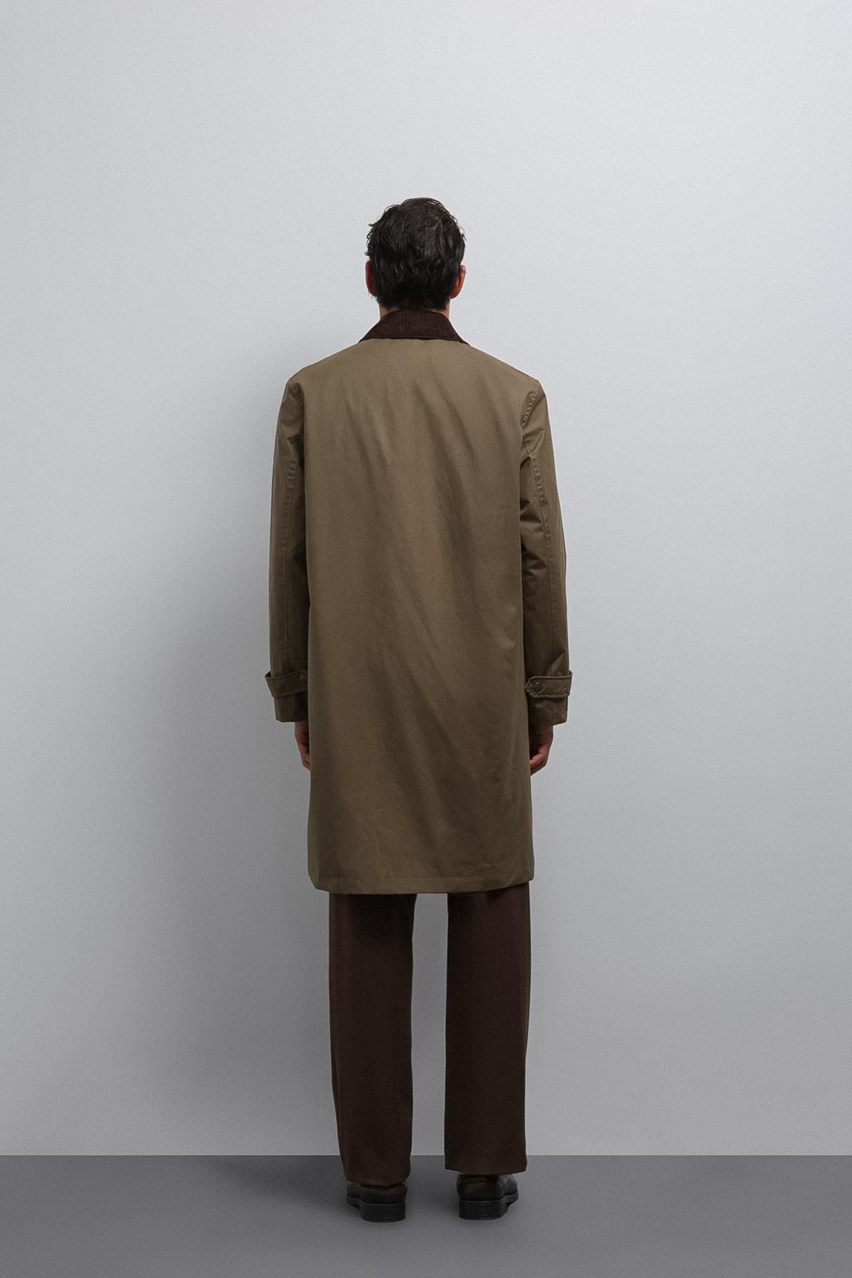 Antioch Haki Kontrast Yaka Teknik Erkek Trençkot