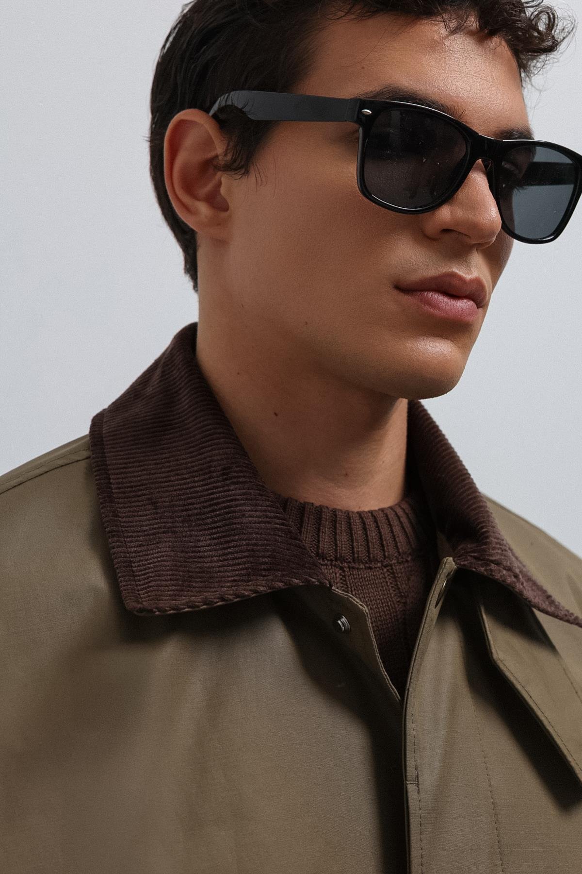 Antioch Haki Kontrast Yaka Teknik Erkek Trençkot