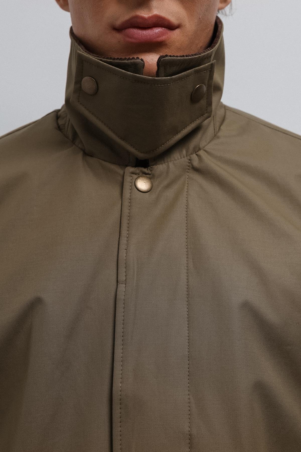 Antioch Haki Kontrast Yaka Teknik Erkek Trençkot