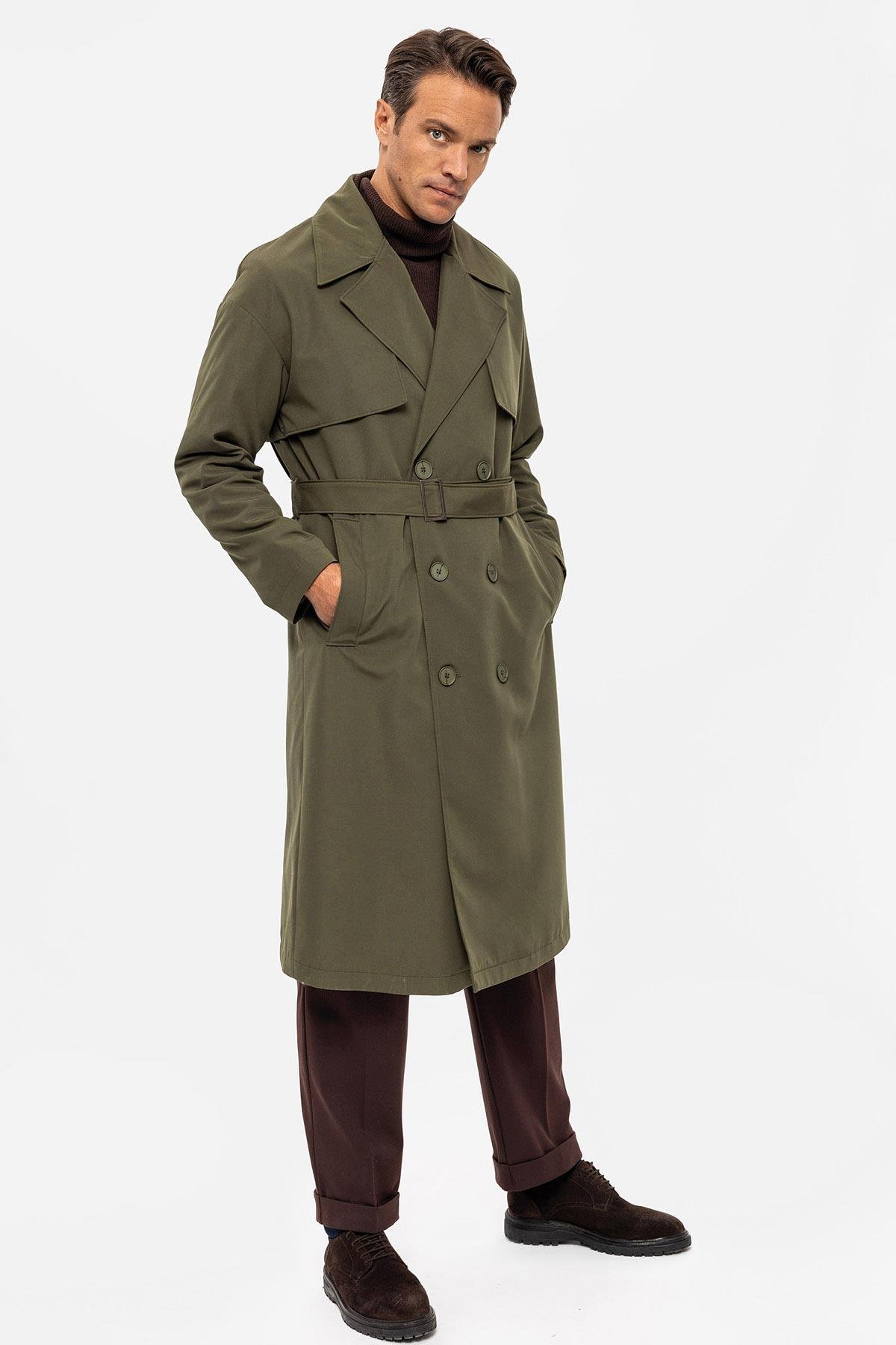 Antioch Haki Kruvaze Kapama Kemerli Trençkot