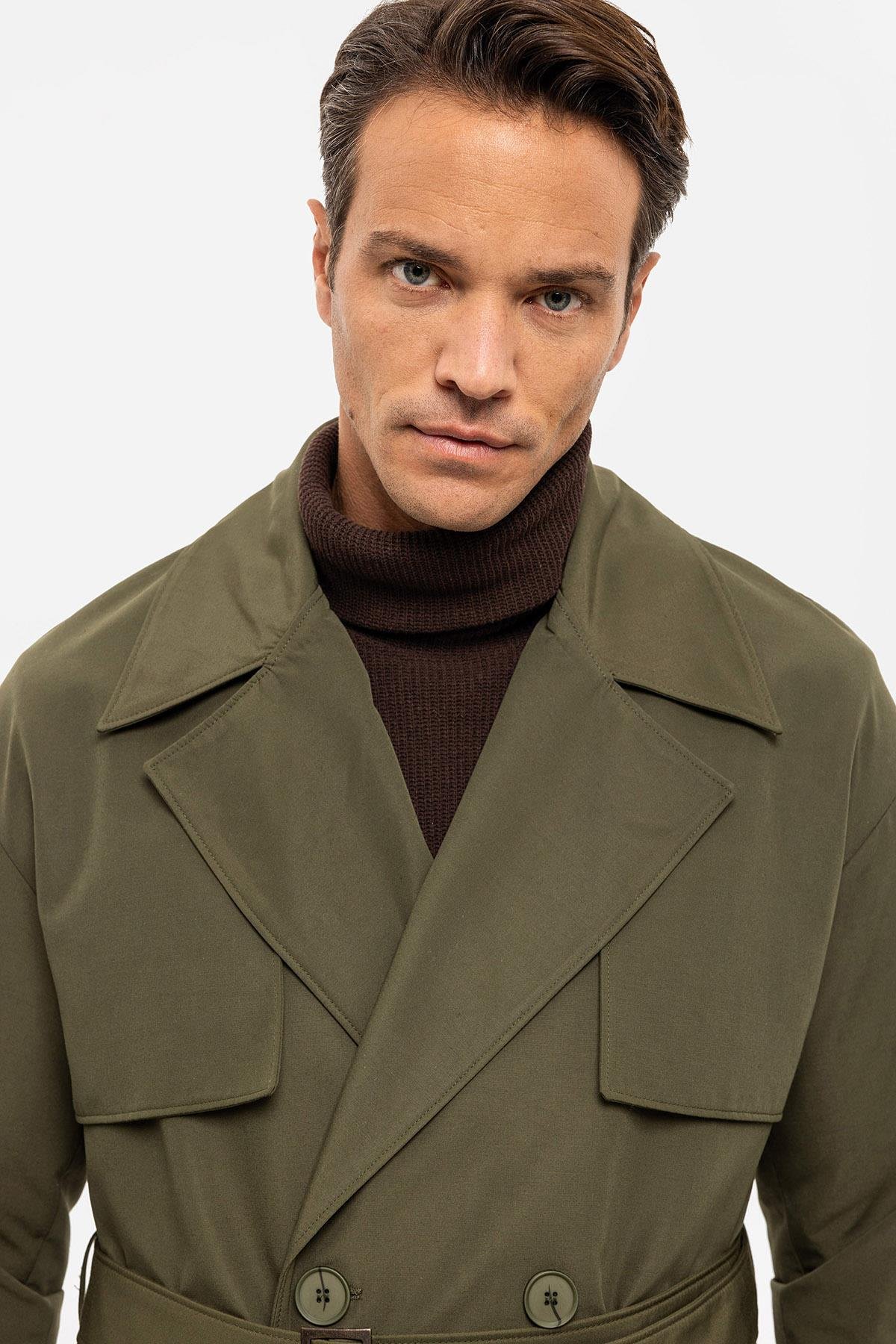 Antioch Haki Kruvaze Kapama Kemerli Trençkot