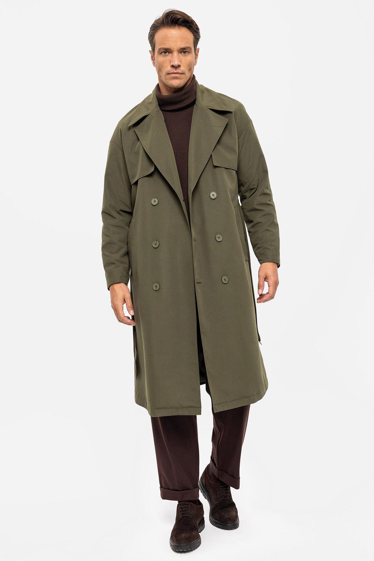 Antioch Haki Kruvaze Kapama Kemerli Trençkot