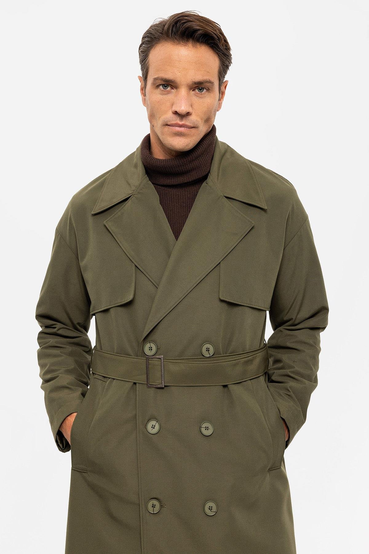 Antioch Haki Kruvaze Kapama Kemerli Trençkot
