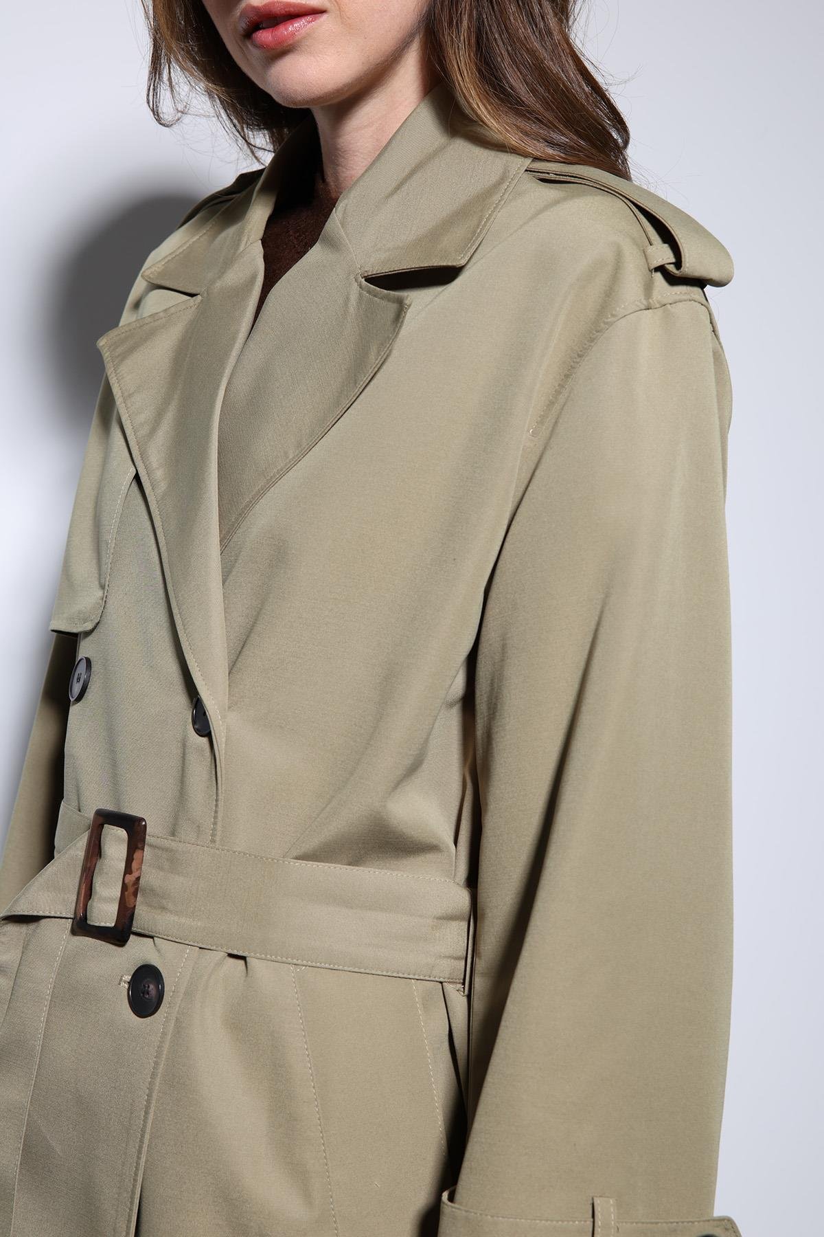 Antioch Haki Kruvaze Kemerli Kadın Trençkot