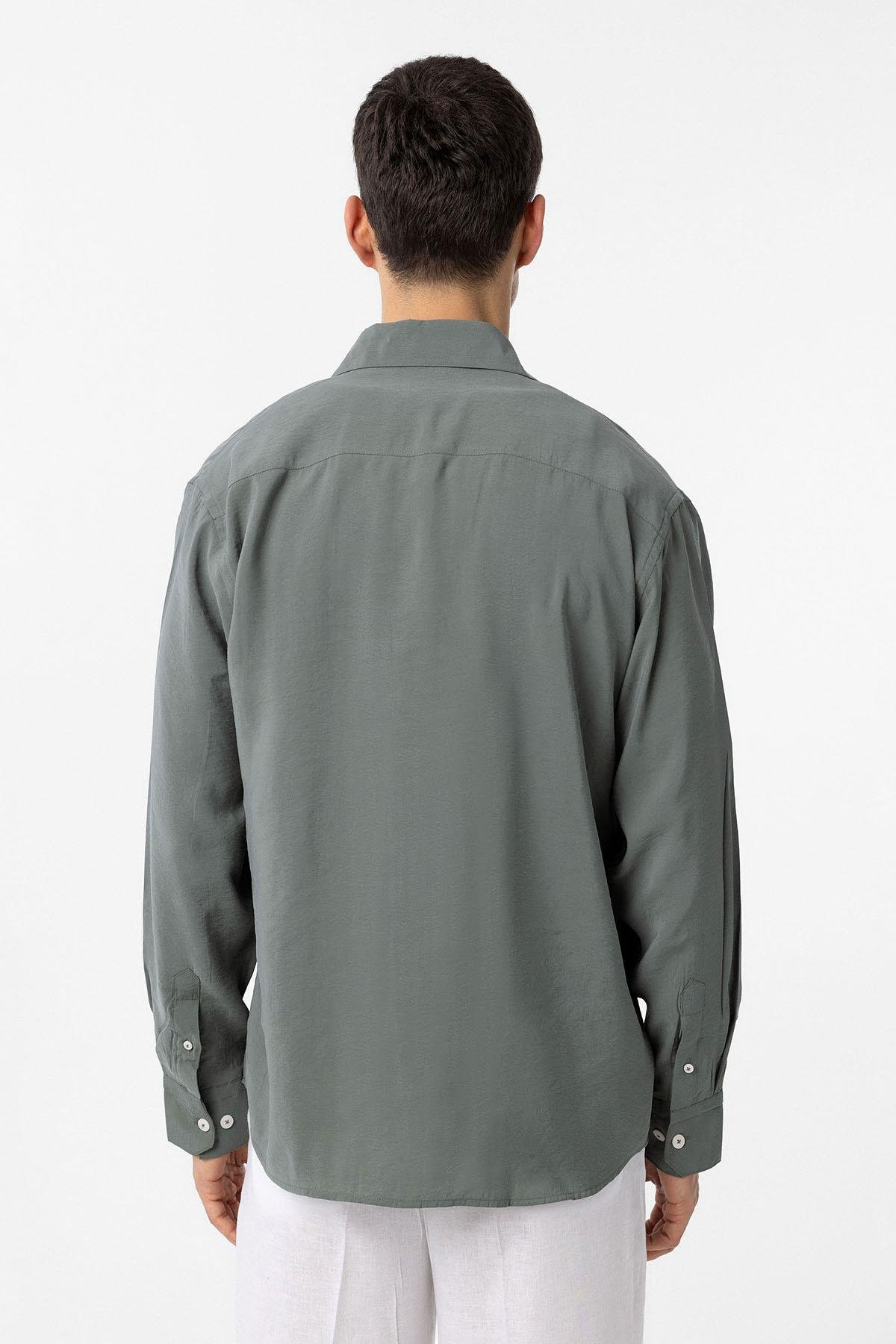 Antioch Haki Modal Kumaş Relax Fit Erkek Gömlek