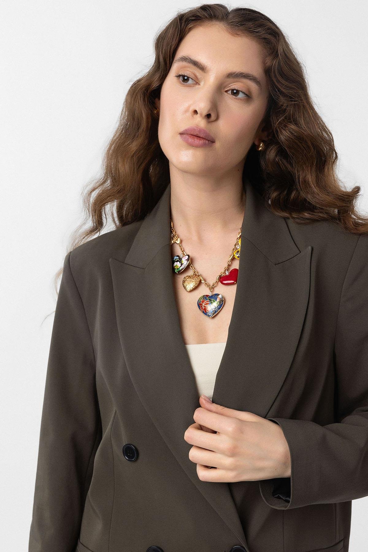 Antioch Haki Regular Fit Kruvaze Kadın Blazer Ceket