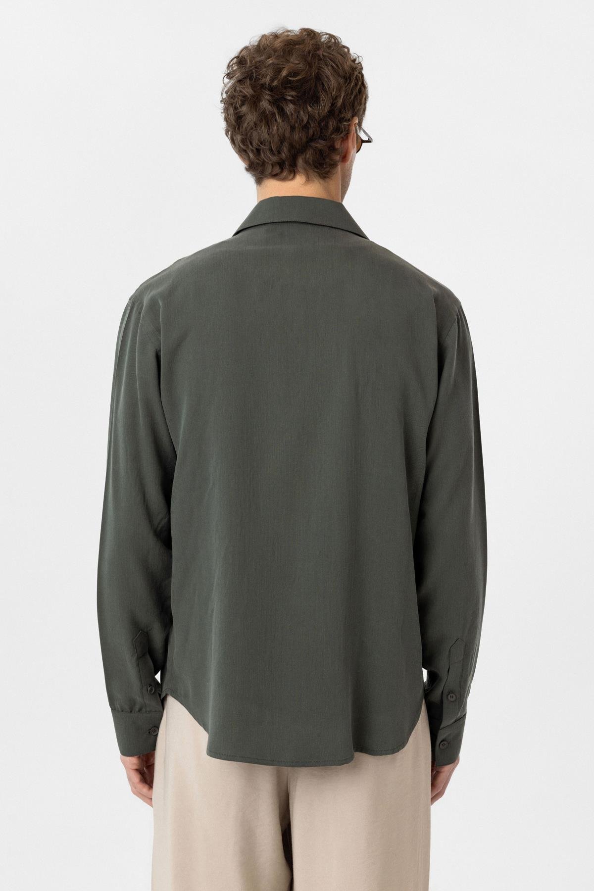 Antioch Haki Relax Fit Liyosel Kumaş Erkek Gömlek