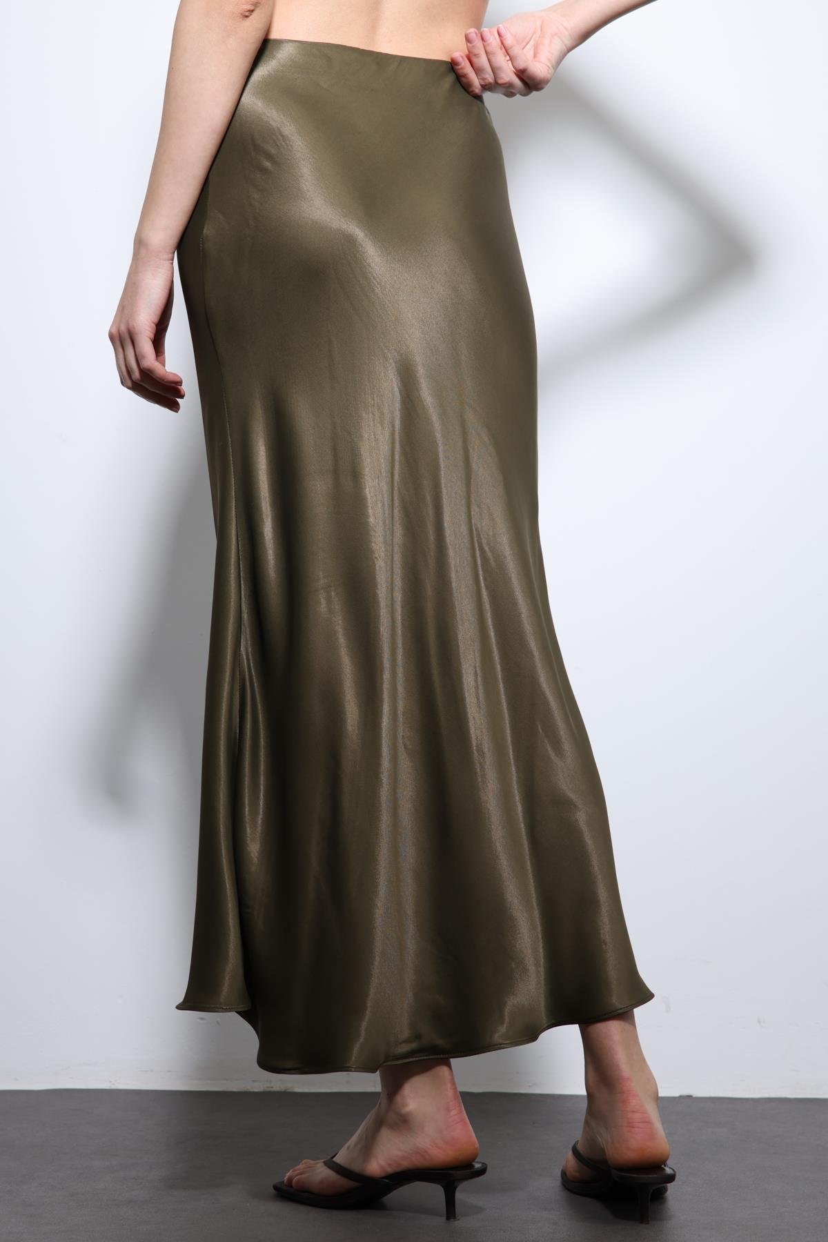 Antioch Haki Saten Midi Etek