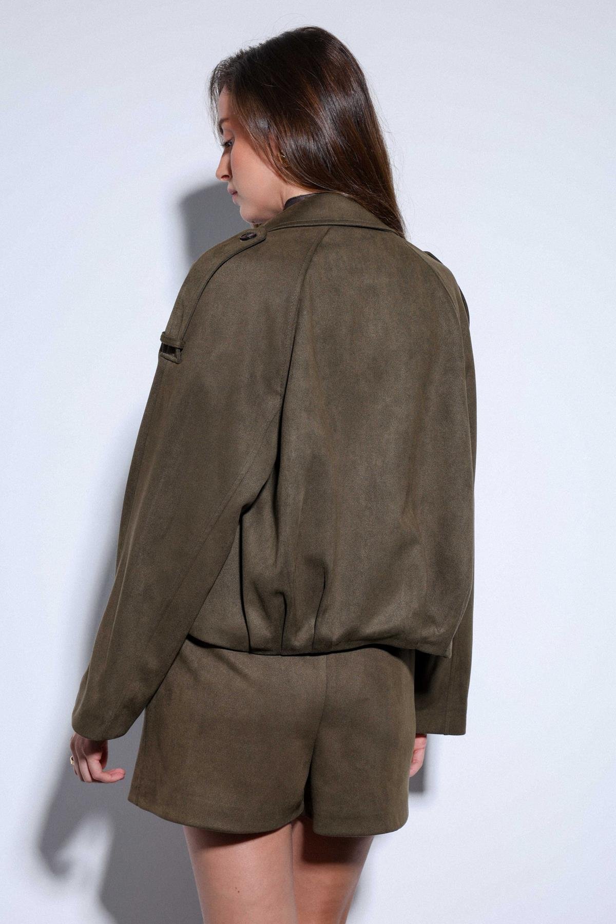 Antioch Haki Süet Görünümlü Bomber Kadın Mont