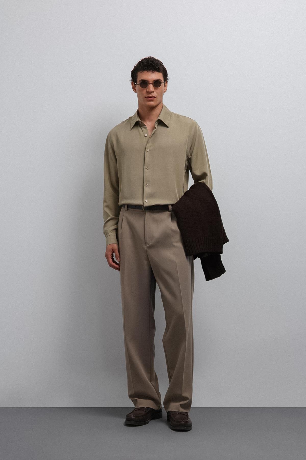 Antioch Haki Teknik Regular Fit Erkek Gömlek