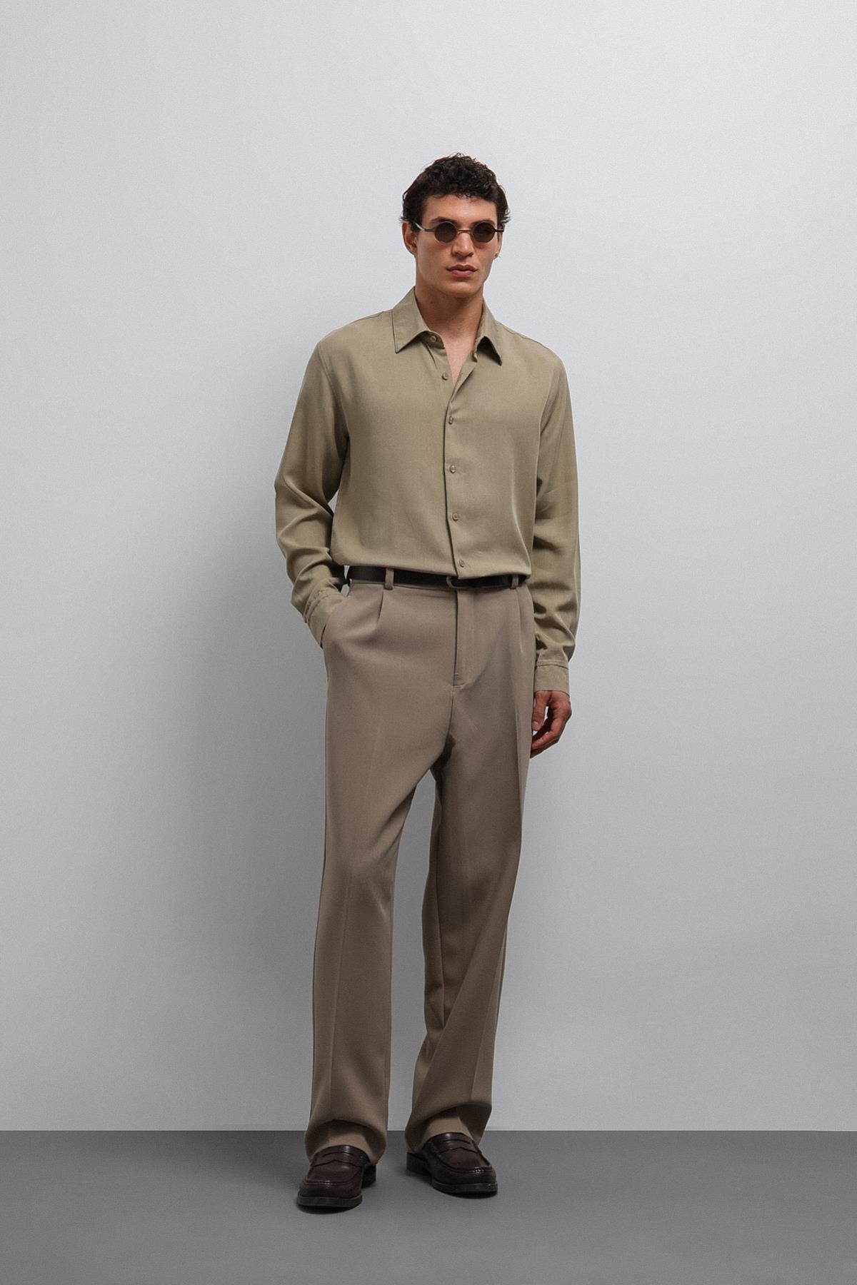 Antioch Haki Teknik Regular Fit Erkek Gömlek