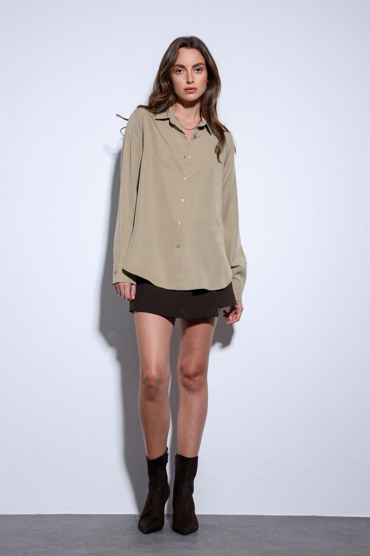 Antioch Haki Tensel Kadın Gömlek