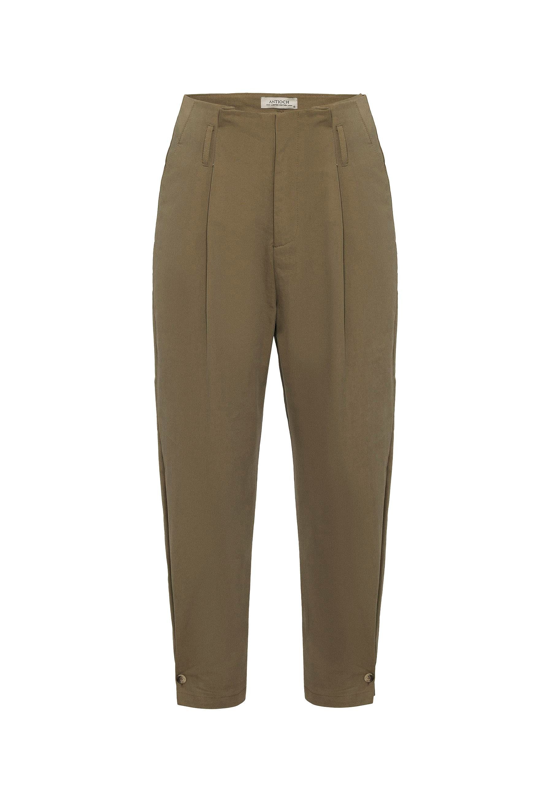 Antioch Haki Yüksek Bel Paçası Düğmeli Fit Kadın Pantolon