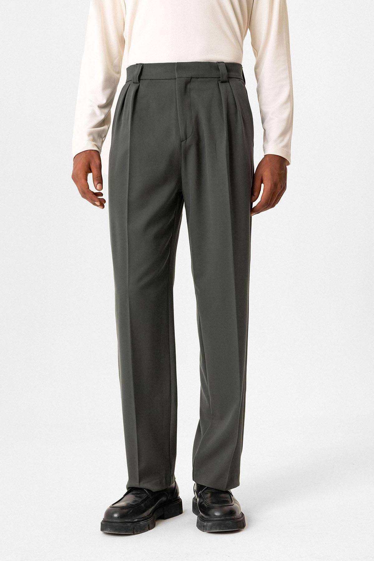 Antioch Haki Yüksek Bel Pileli Relaxed Fit Baggy Erkek Pantolon