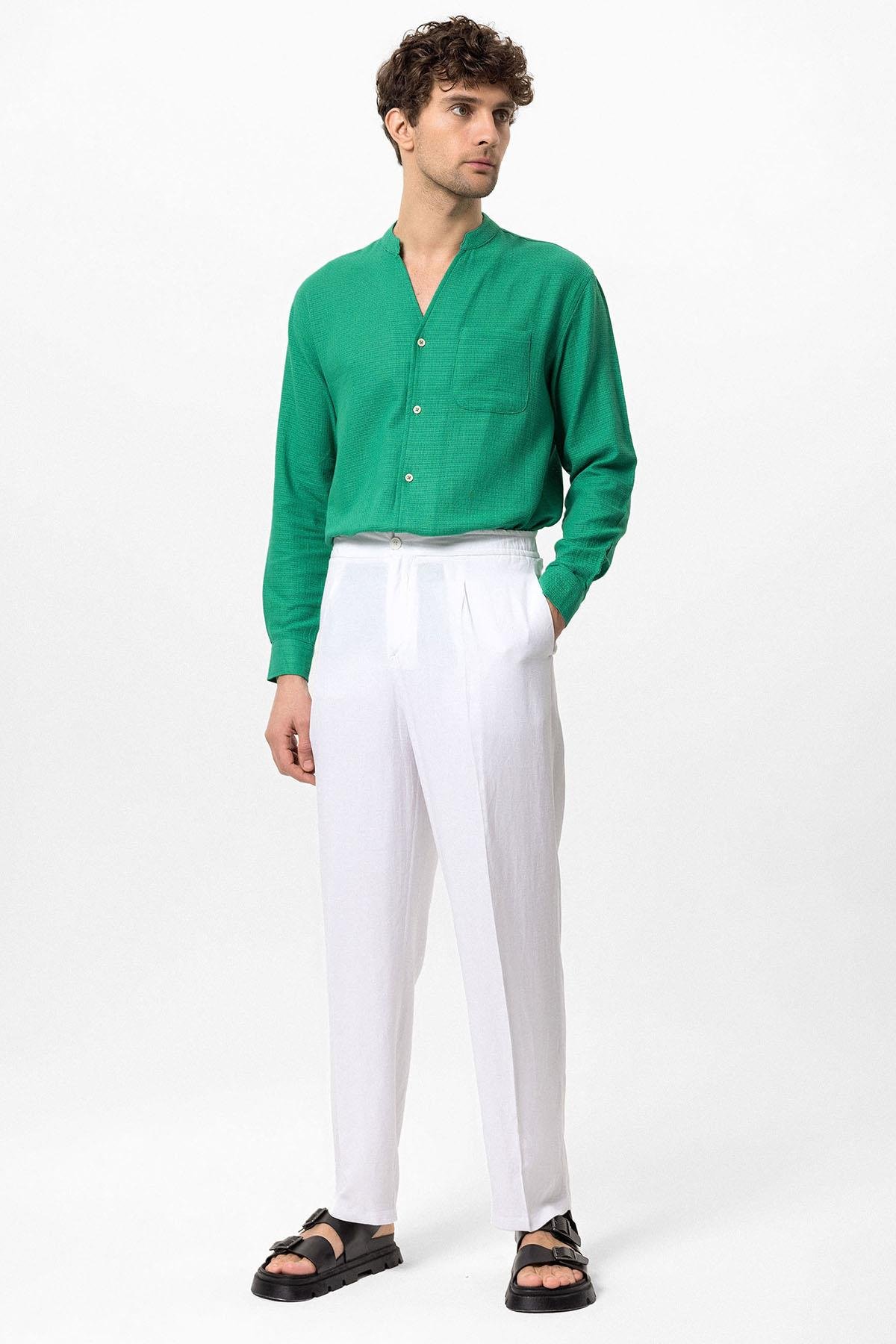 Antioch Ördek Yeşili Hakim Yaka Örme Dokulu Erkek Gömlek