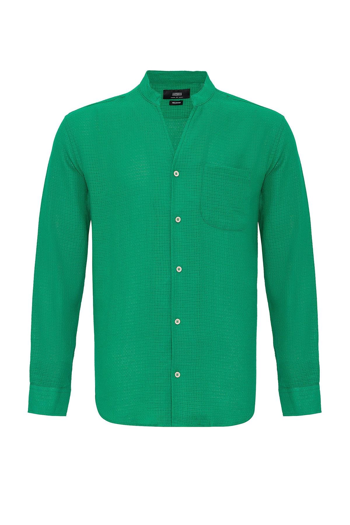 Antioch Ördek Yeşili Hakim Yaka Örme Dokulu Erkek Gömlek