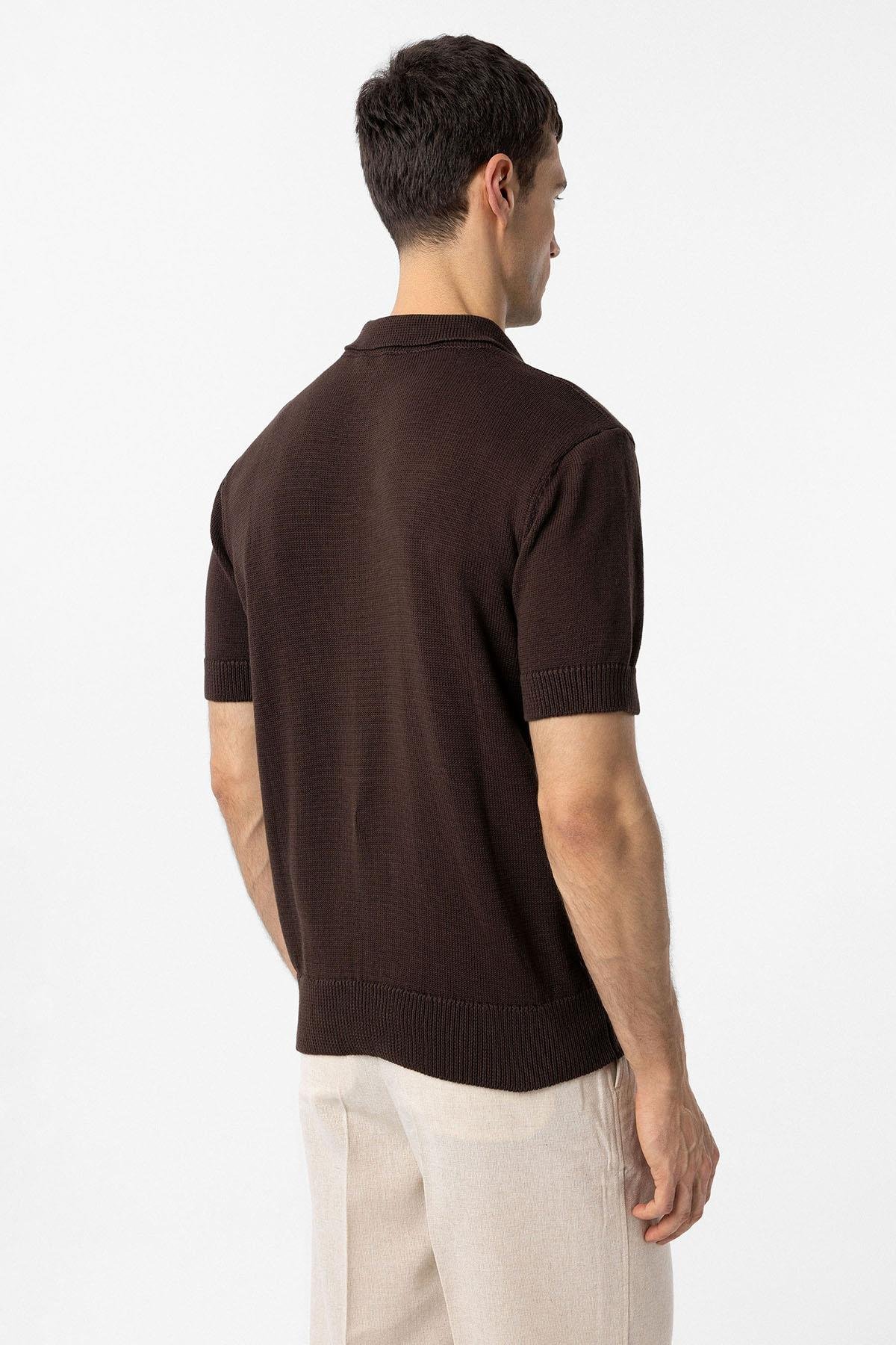 Antioch Kahve 100% Pamuk Polo Yaka Triko T-Shirt