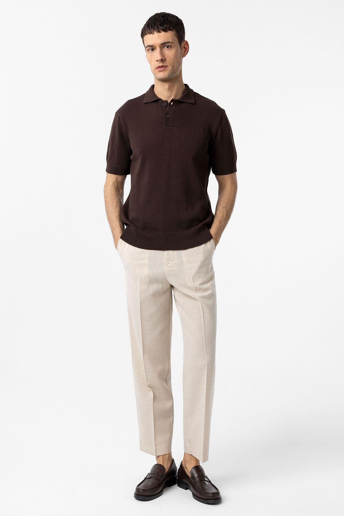 Antioch Kahve 100% Pamuk Polo Yaka Triko T-Shirt