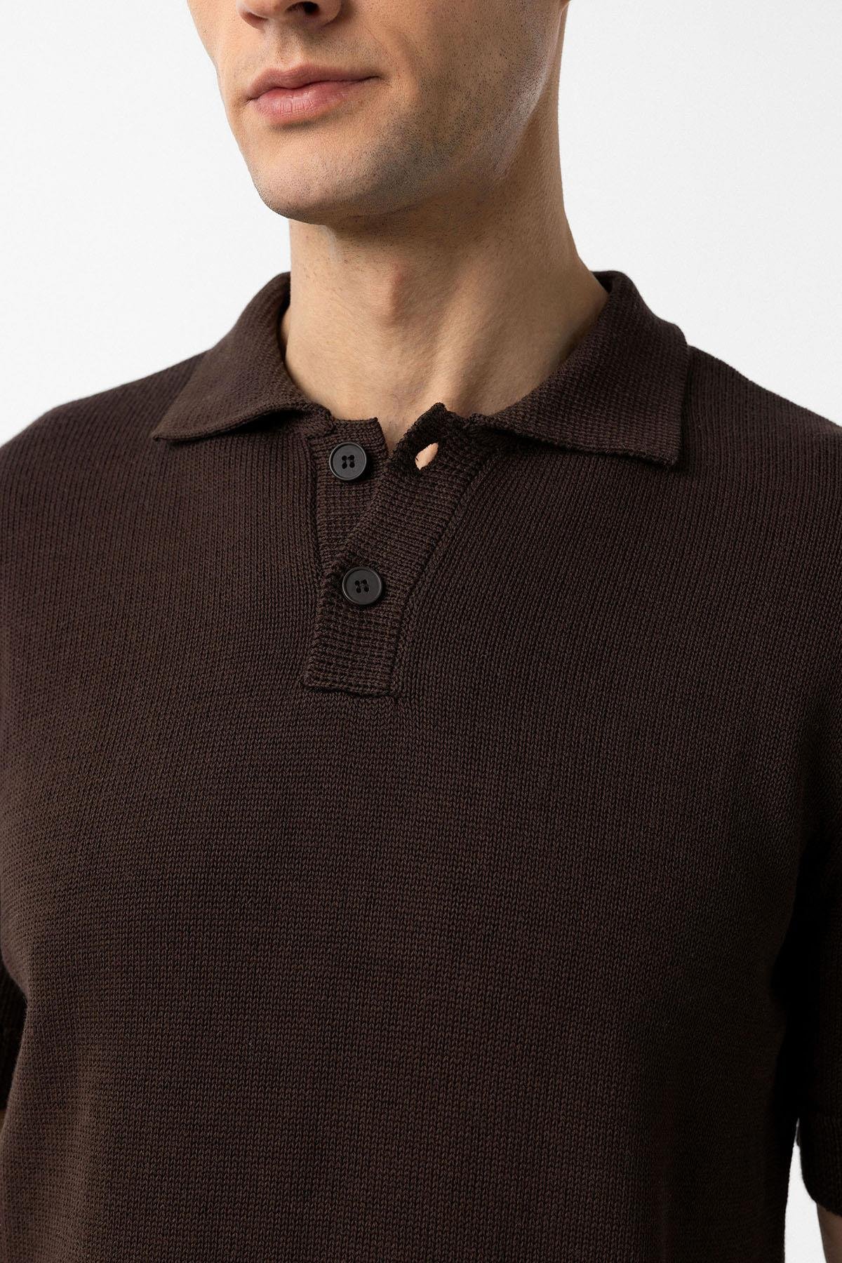 Antioch Kahve 100% Pamuk Polo Yaka Triko T-Shirt